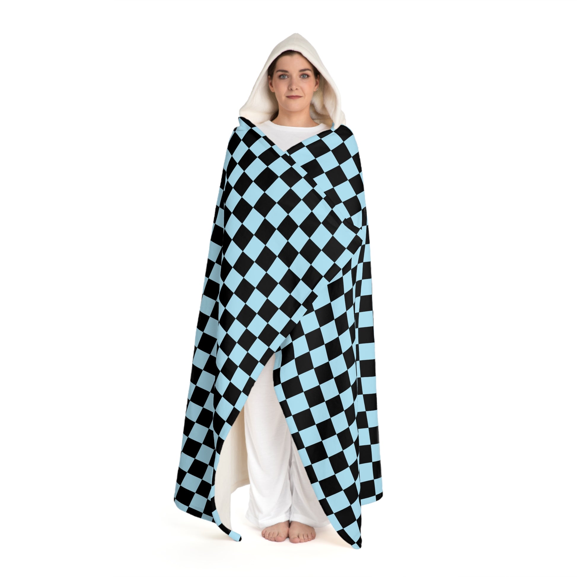 Checkerboard II Black and Blue Hooded Sherpa Fleece Blanket, Artsulli - Art is Long, Life is Short, All Over Prints, , , , , , , 