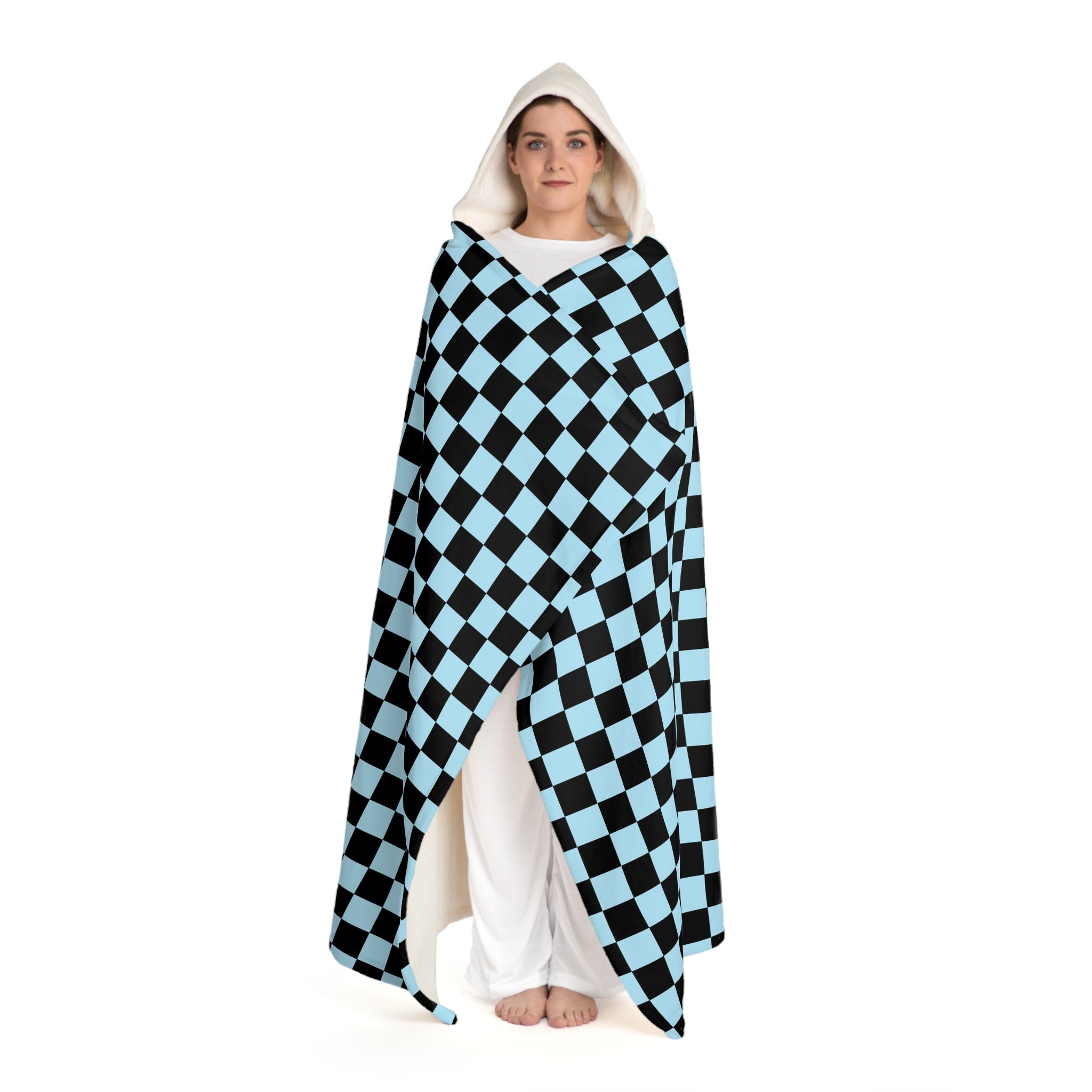 Checkerboard II Black and Blue Hooded Sherpa Fleece Blanket, Artsulli - Art is Long, Life is Short, All Over Prints, , , , , , , 