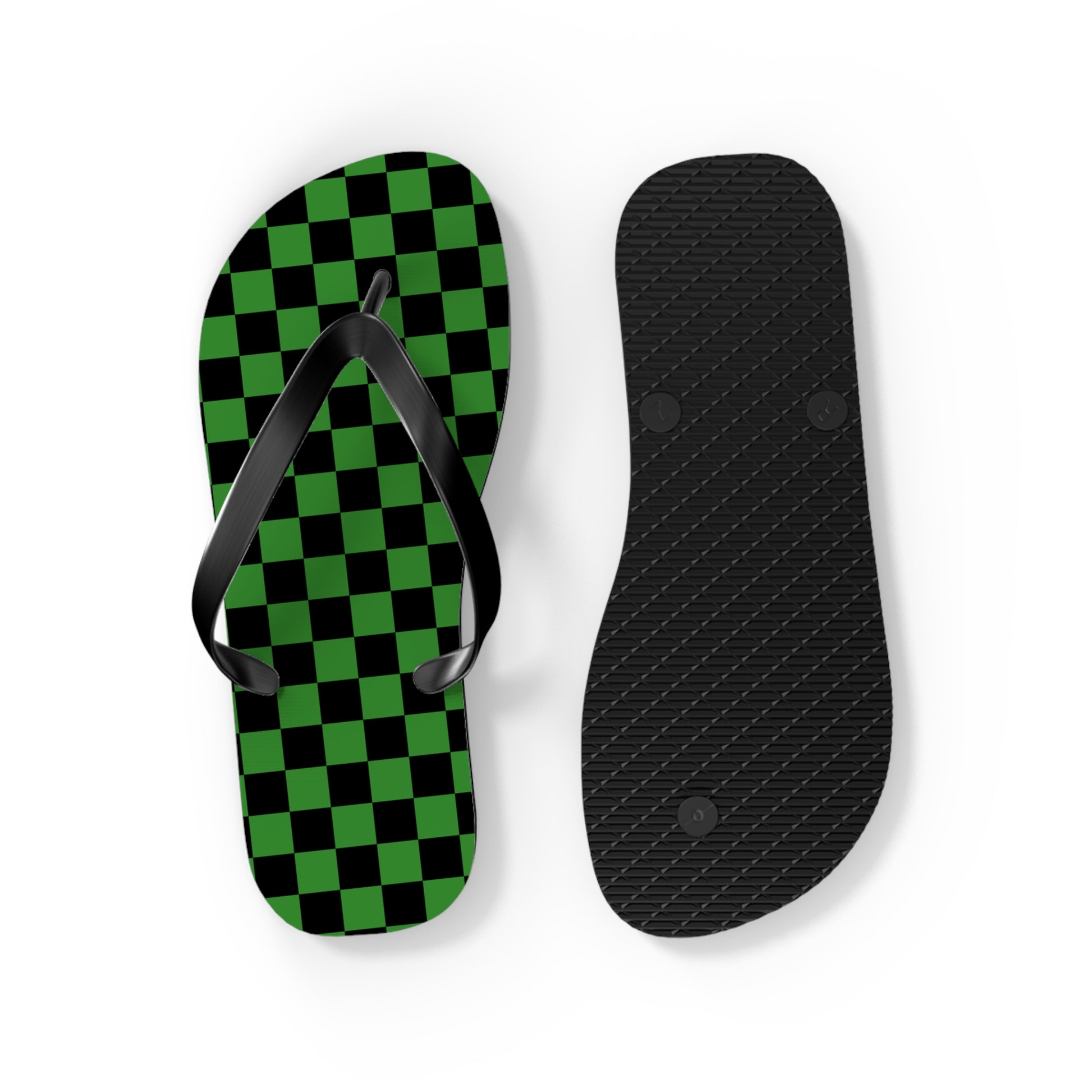 Checkerboard Green and Black Flip Flops, Artsulli - Art is Long, Life is Short, Shoes, , , , , , , 