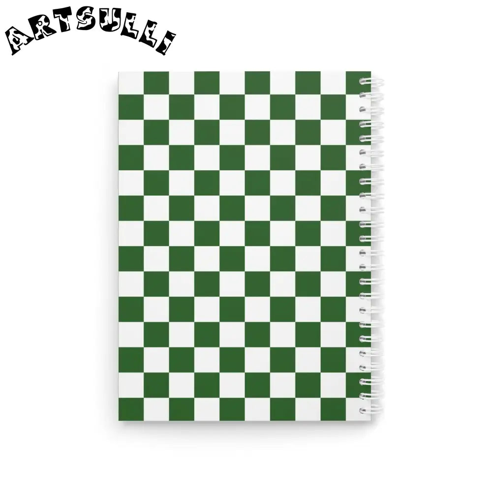 JAKKOUTTHEBXX Checkerboard White and Dark Green Spiral Notebook