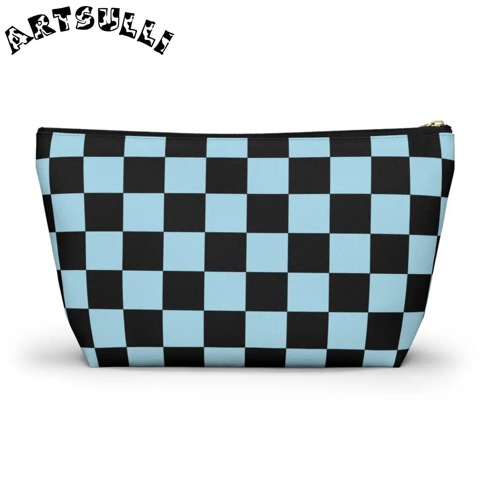 JAKKOUTTHEBXX Checkerboard Black and Blue Accessory Pouch w T-bottom