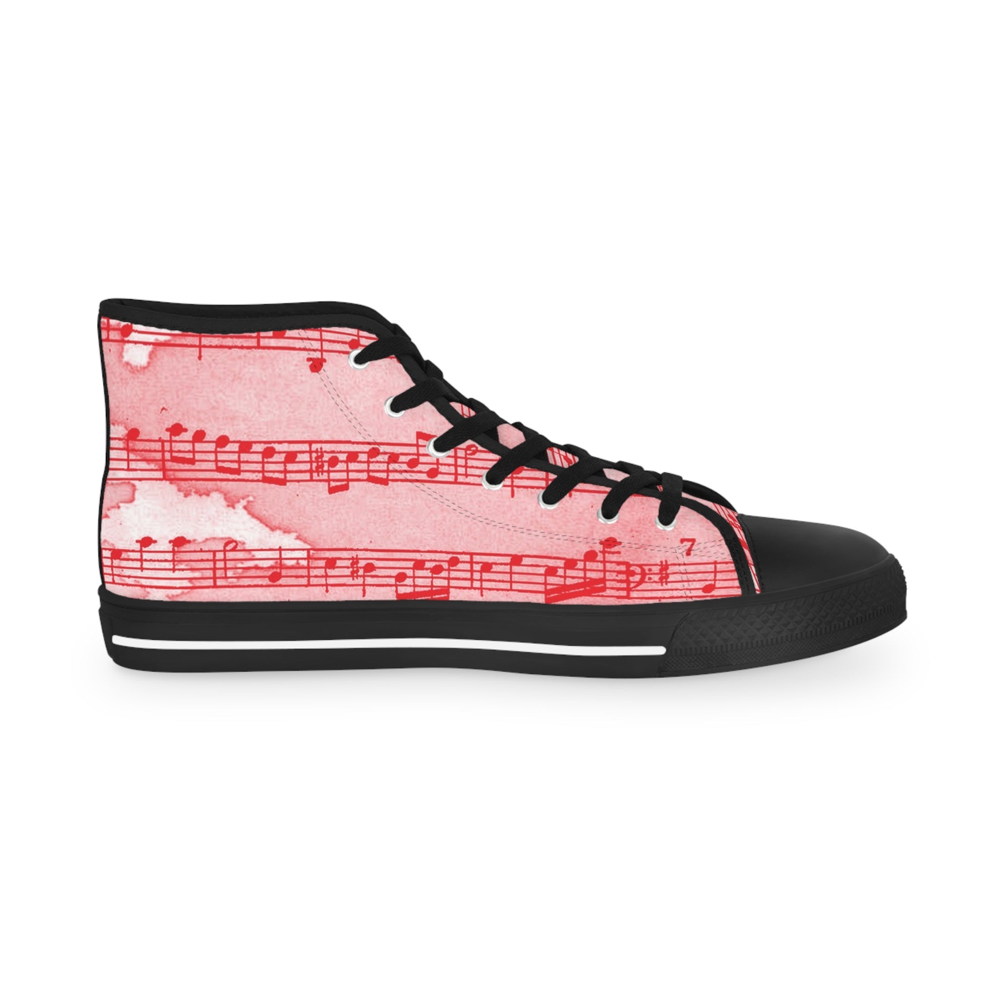 Drip Spill Type Beat Sheet Music Red Men's High Top Sneakers, Artsulli - Art is Long, Life is Short, Shoes, , , , , , , 