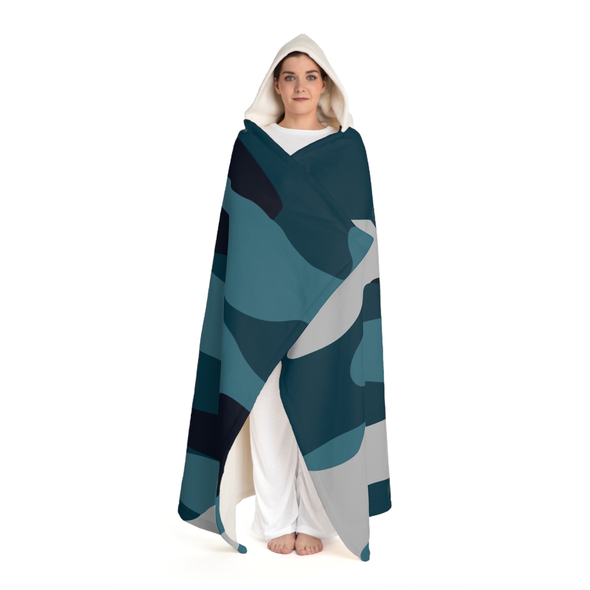 Blue Camouflage Hooded Sherpa Fleece Blanket, Artsulli - Art is Long, Life is Short, All Over Prints, , , , , , , 