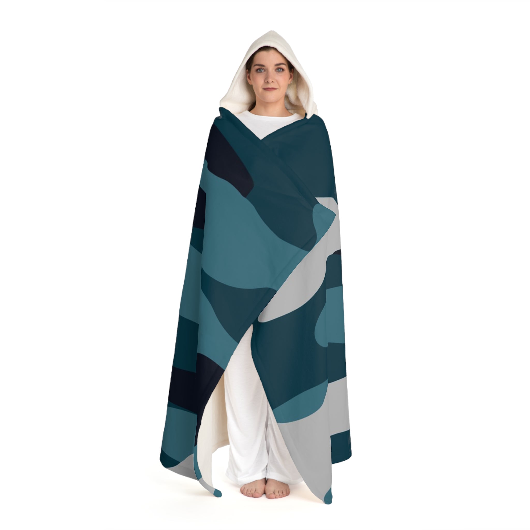Blue Camouflage Hooded Sherpa Fleece Blanket, Artsulli - Art is Long, Life is Short, All Over Prints, , , , , , , 