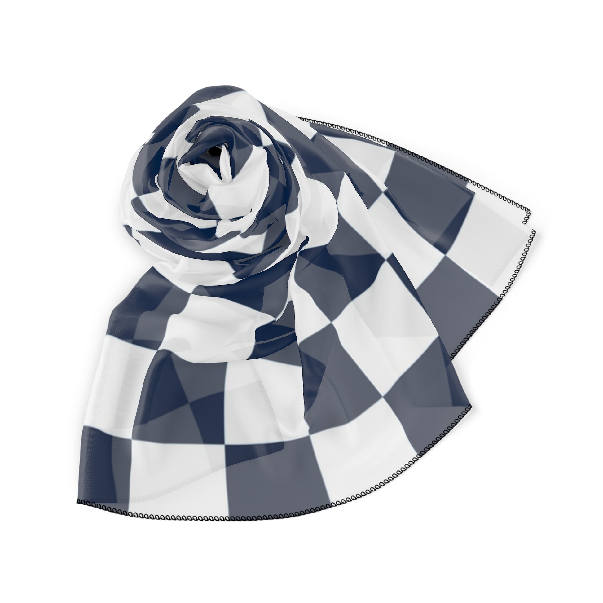 Checkerboard White and Navy Blue Poly Scarf, Artsulli - Art is Long, Life is Short, Accessories, , , , , , , 