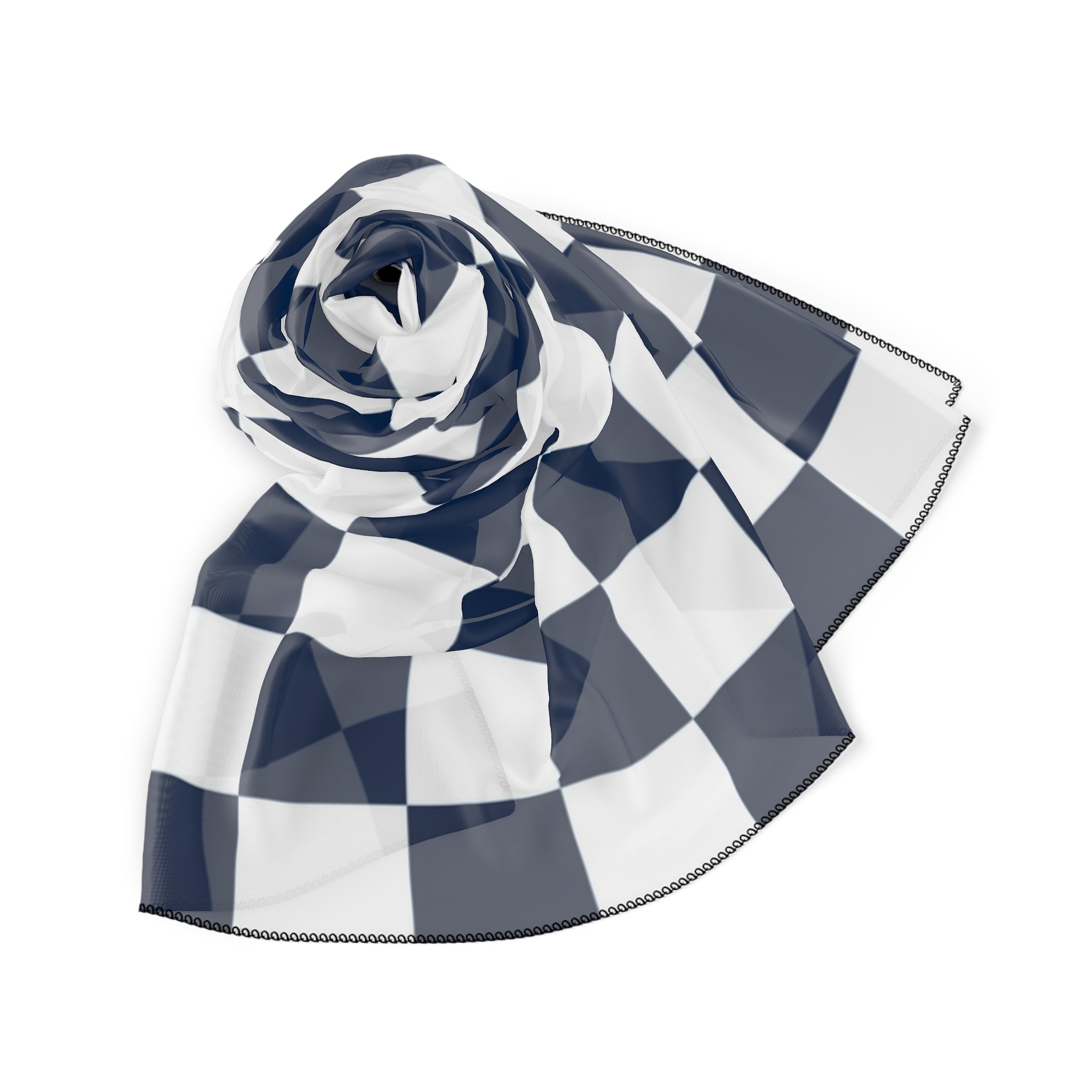 Checkerboard White and Navy Blue Poly Scarf, Artsulli - Art is Long, Life is Short, Accessories, , , , , , , 