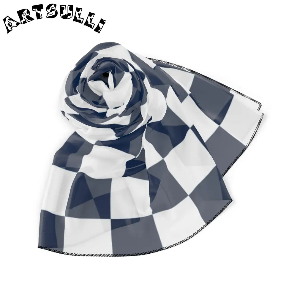 JAKKOUTTHEBXX Checkerboard White and Navy Blue Poly Scarf