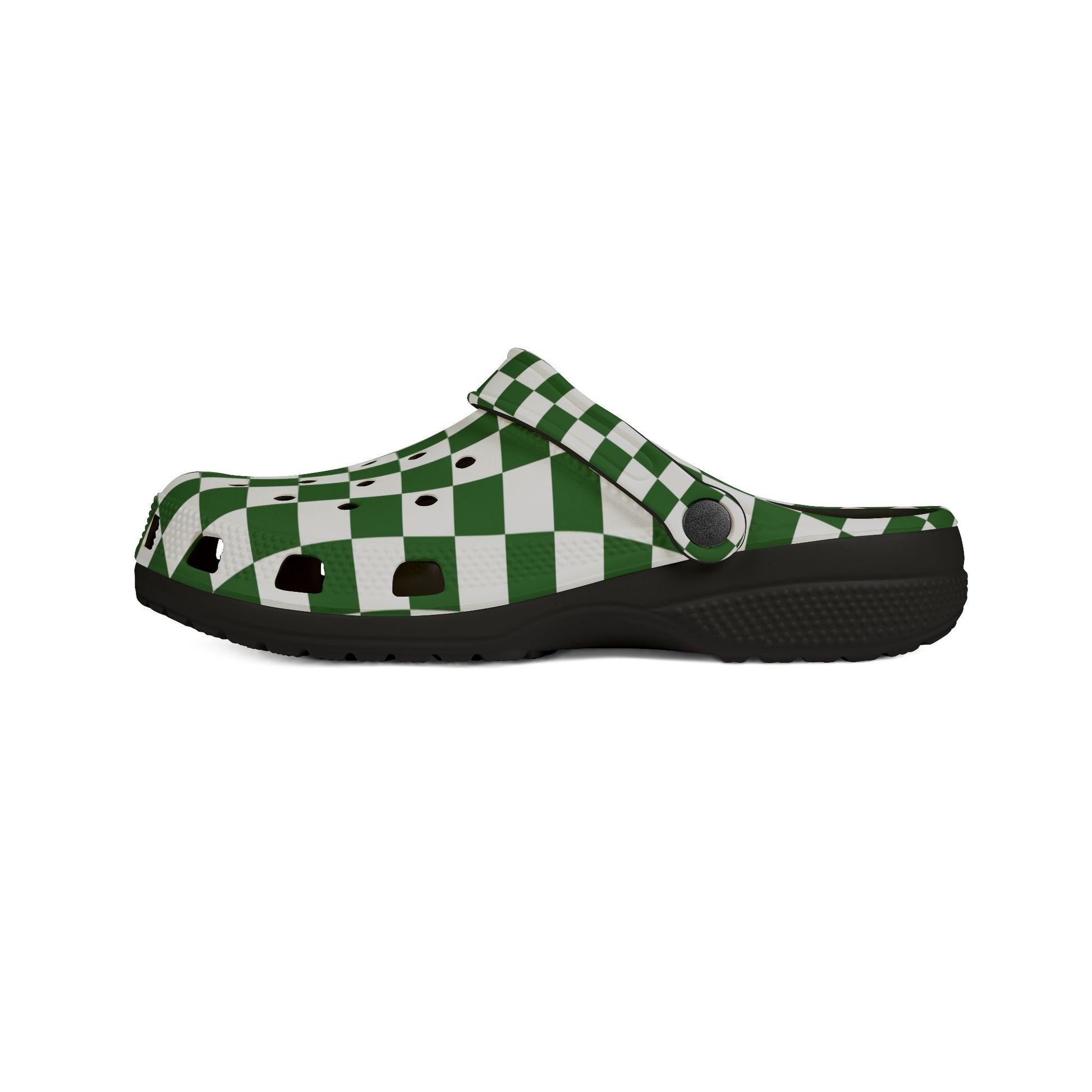 Checkerboard White and Dark Green EVA Foam Rubber Shoes (AOP), Artsulli - Art is Long, Life is Short, Shoes, , , , , , , 