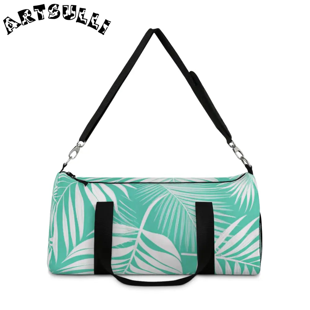 JAKKOUTTHEBXX Teal Palm Leaf Illustration Printed Duffel Bag 2025