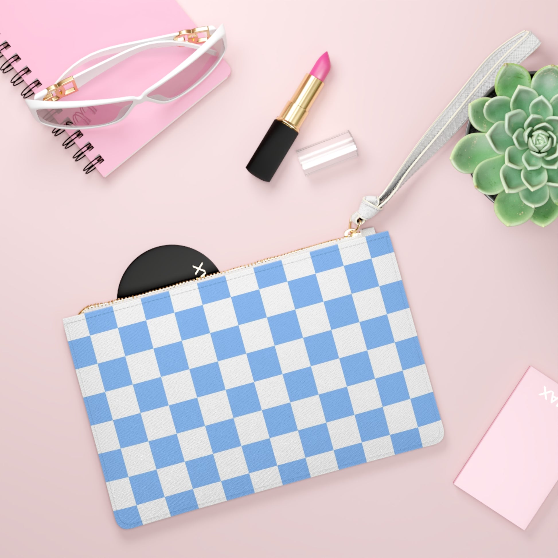 Checkerboard White and Light Blue Clutch Bag, Artsulli - Art is Long, Life is Short, Bags, , , , , , , 