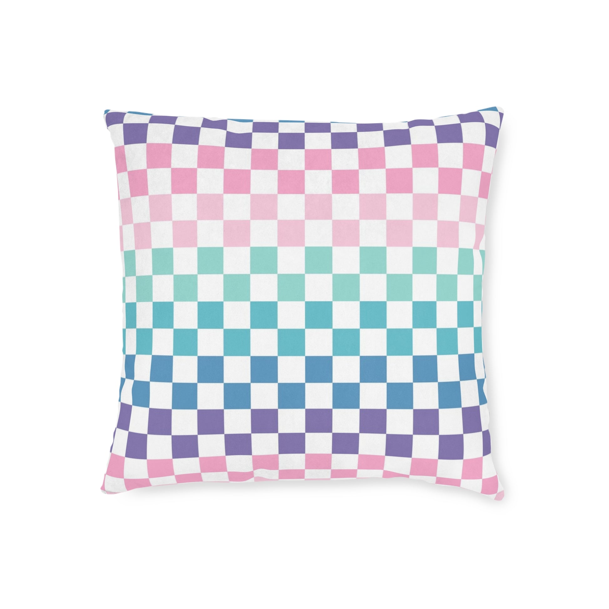 Vaporwave Rainbow  Checkerboard Multi-Color Square Pillow, Artsulli - Art is Long, Life is Short, Home Decor, Size, 18" × 18", , , , , 16238334846896385677