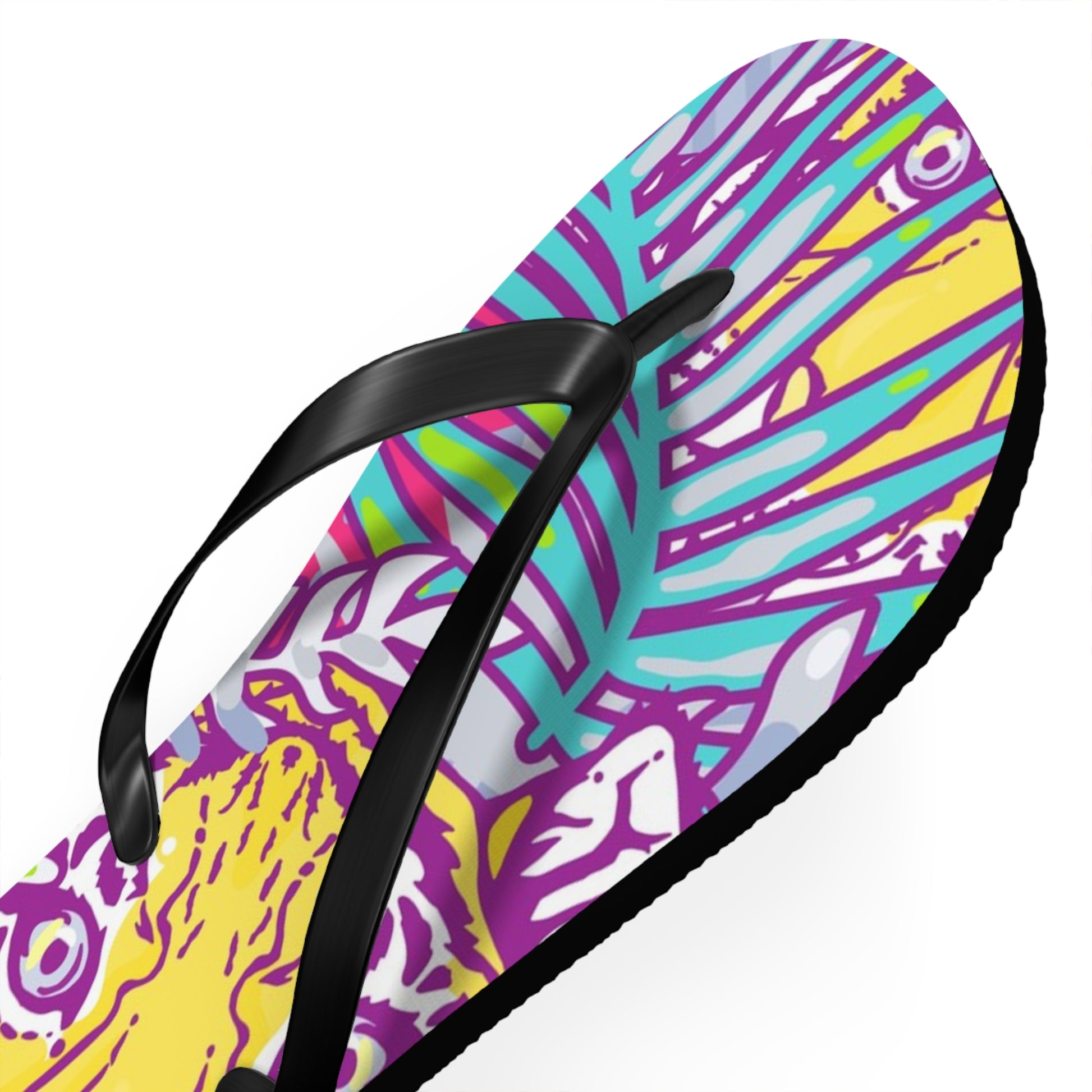 Tropical Floral Tigers Torquise and Purple Flip Flops, Artsulli - Art is Long, Life is Short, Shoes, , , , , , , 