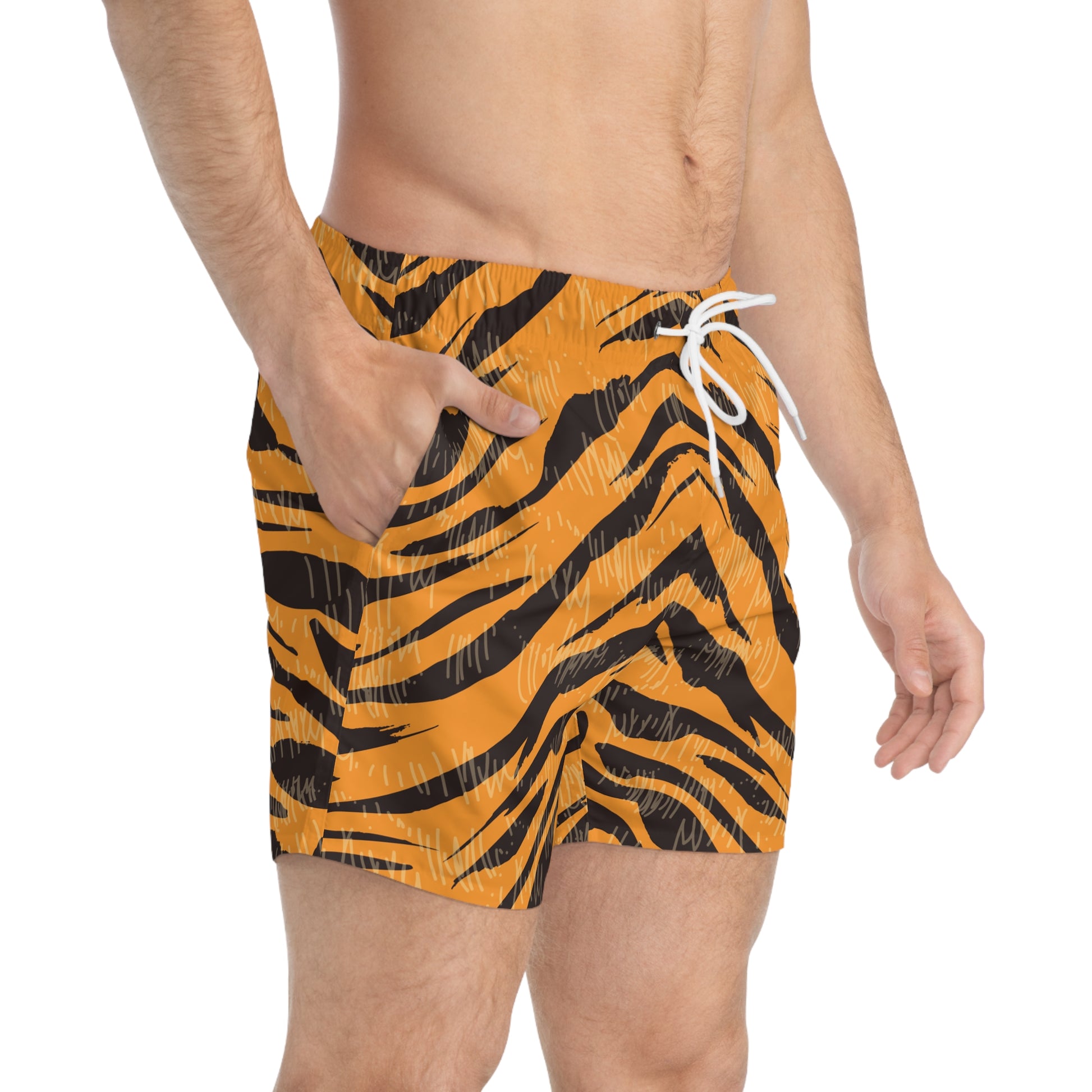 Tiger Scratches Orange and Black Swim Trunks (AOP), Artsulli - Art is Long, Life is Short, All Over Prints, , , , , , , 