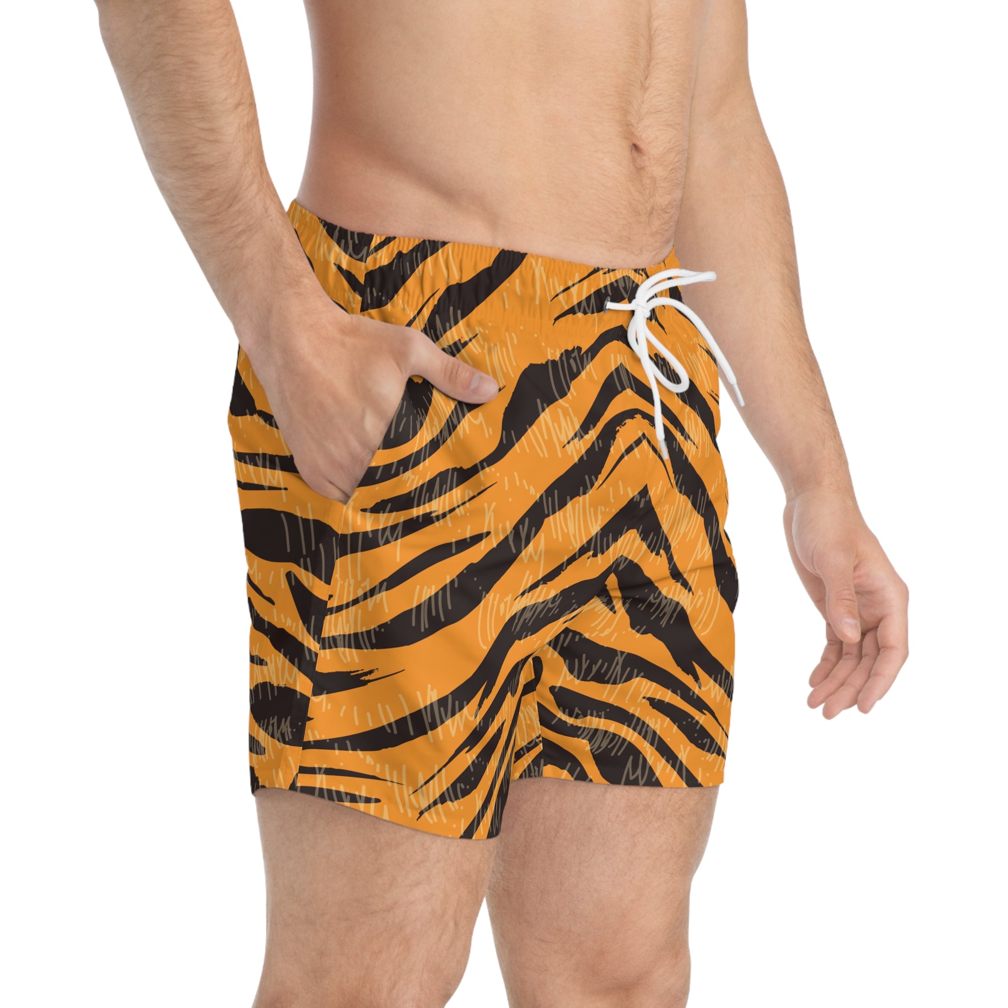 Tiger Scratches Orange and Black Swim Trunks (AOP), Artsulli - Art is Long, Life is Short, All Over Prints, , , , , , , 