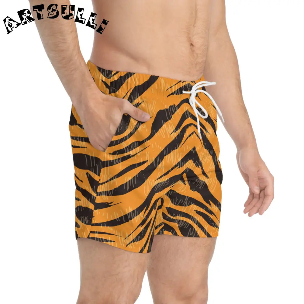 JAKKOUTTHEBXX Tiger Scratches Orange and Black Swim Trunks (AOP)