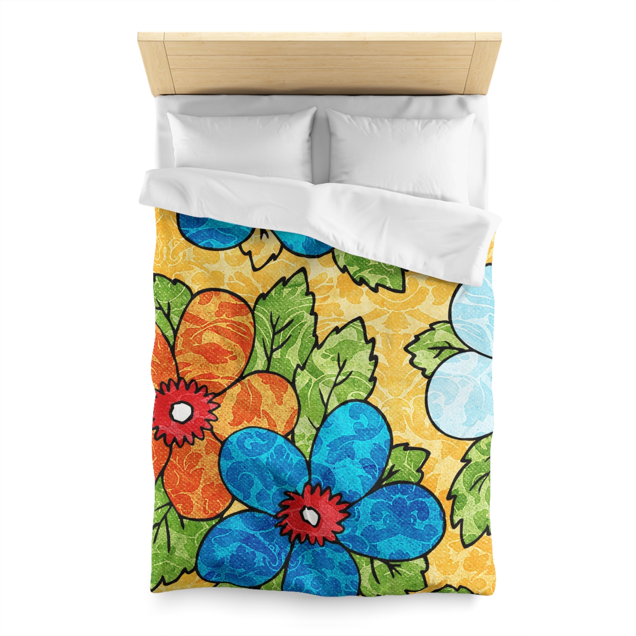 Groovy Yellow Floral Kl Microfiber Duvet Cover, Artsulli - Art is Long, Life is Short, Home Decor, , , , , , , 
