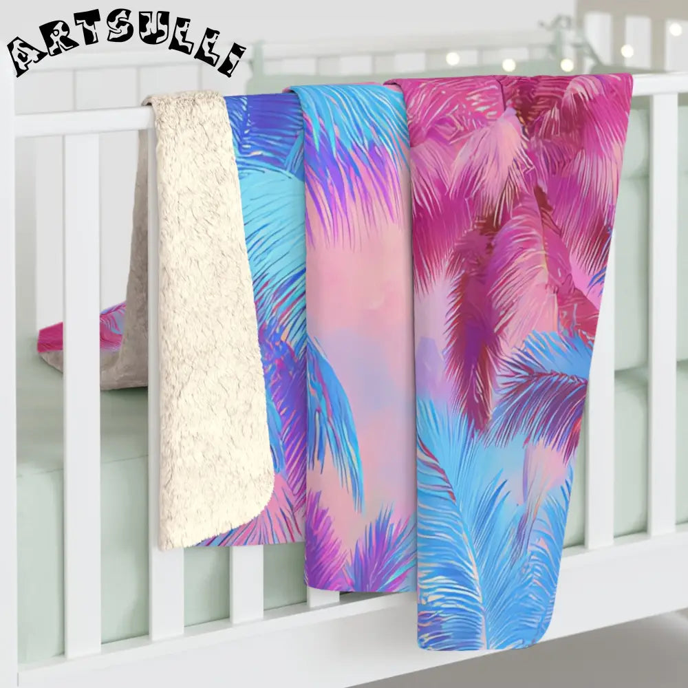 JAKKOUTTHEBXX Ethereal Pastel Palms Sherpa Fleece Blanket