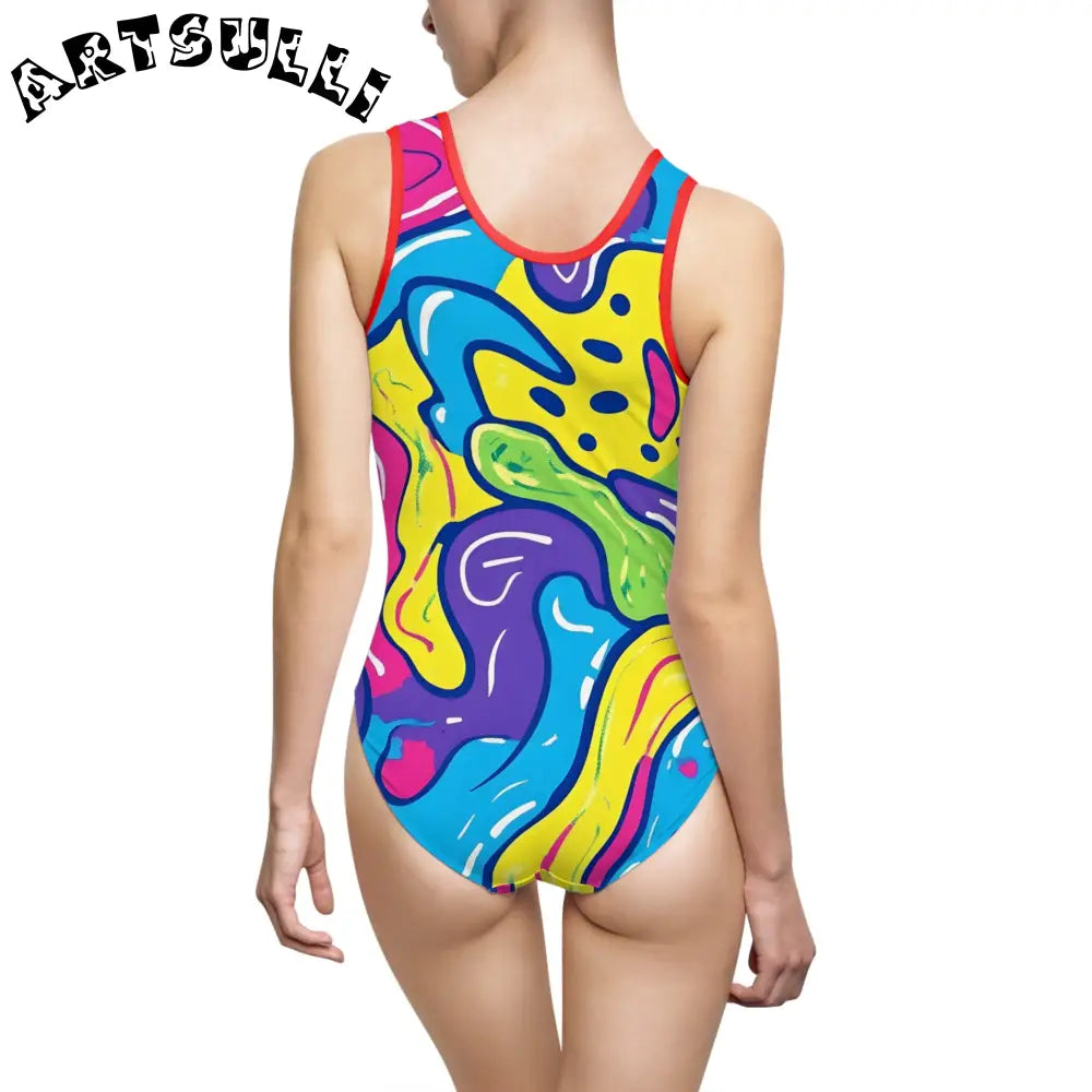 JAKKOUTTHEBXX Colorful Abstract Print One Piece with Elastic Straps 2025