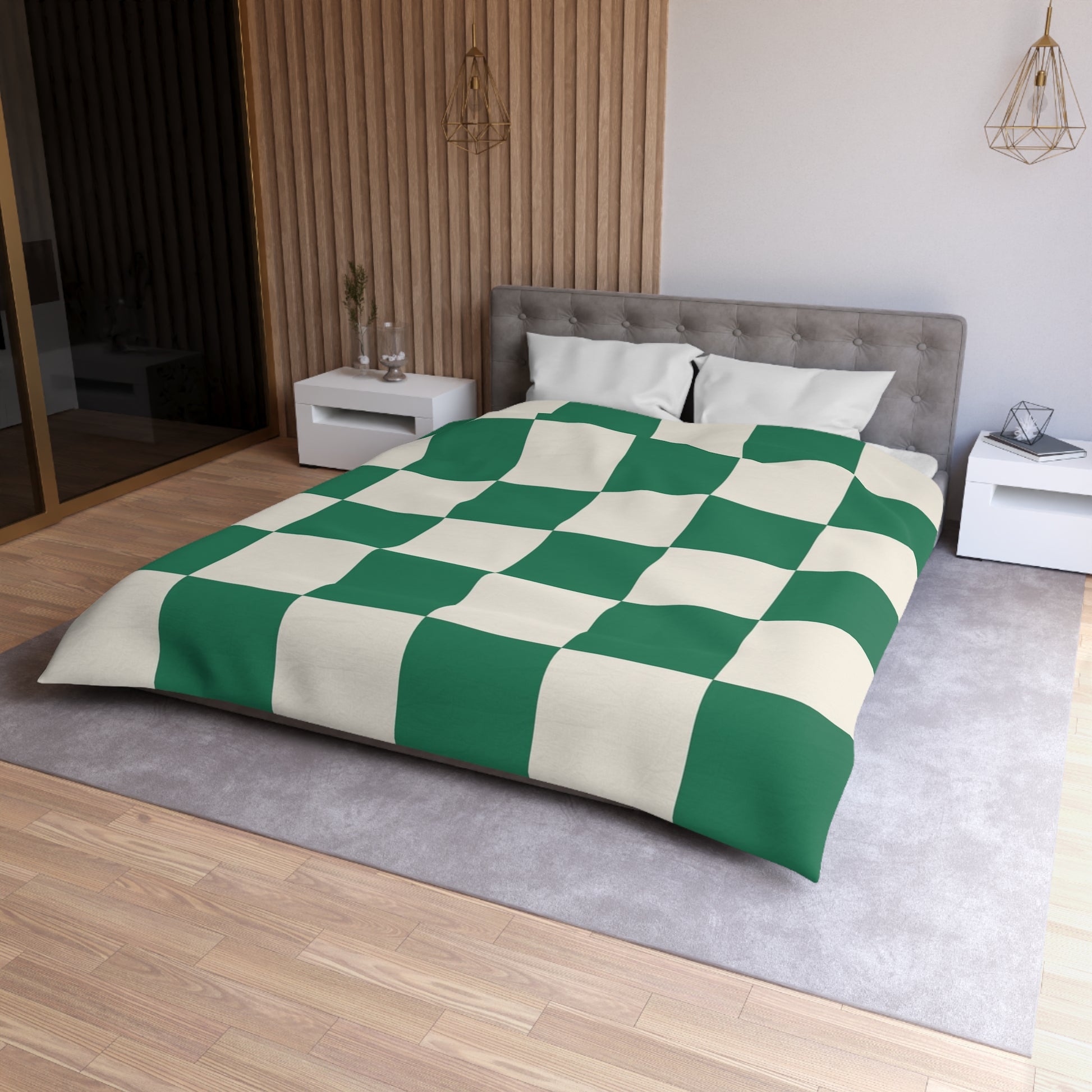 Checkerboard Dark Green Microfiber Duvet Cover, Artsulli - Art is Long, Life is Short, Home Decor, , , , , , , 