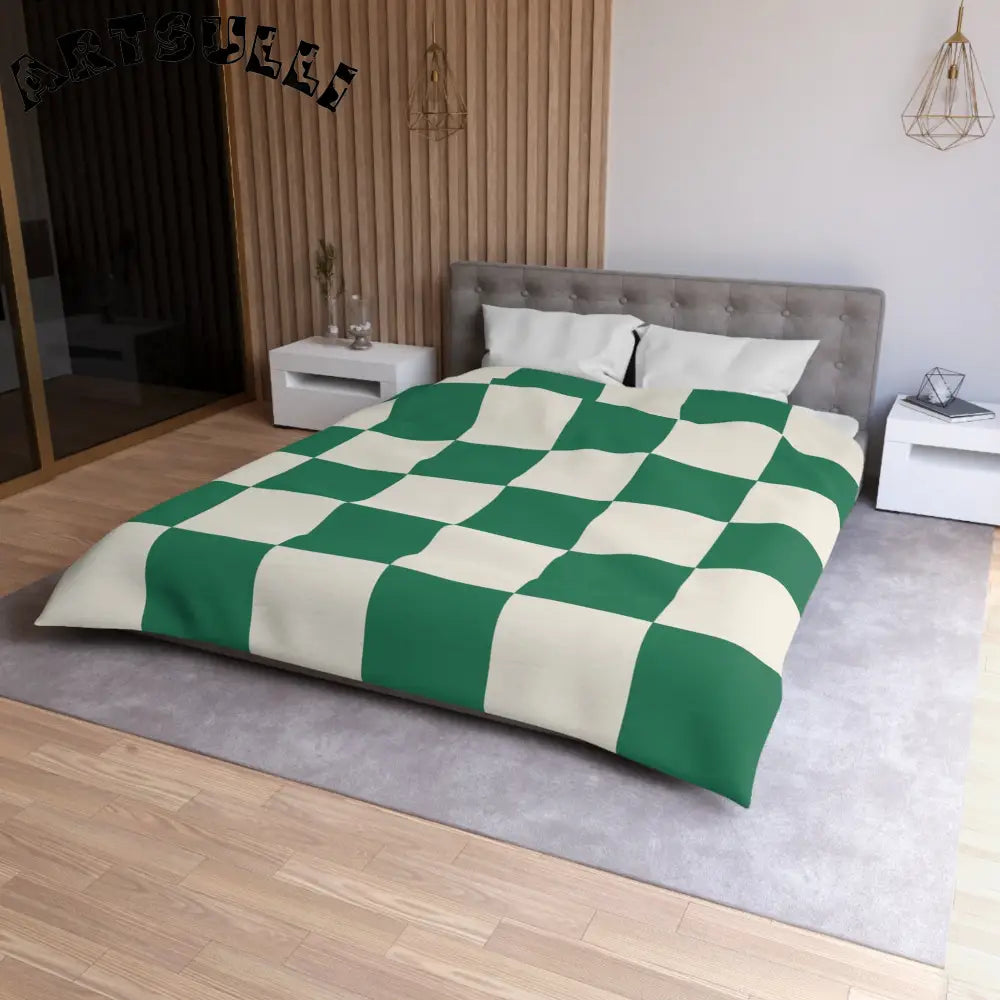 JAKKOUTTHEBXX Checkerboard Dark Green Microfiber Duvet Cover