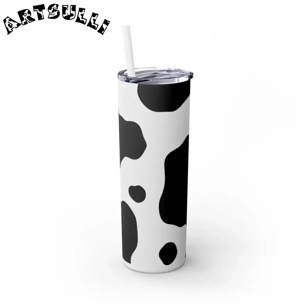 JAKKOUTTHEBXX White cow print skinny tumbler with clear lid