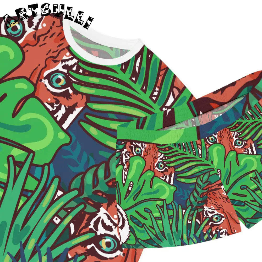 JAKKOUTTHEBXX Tropical Jungle Tigers Blue and Green Women’s Short