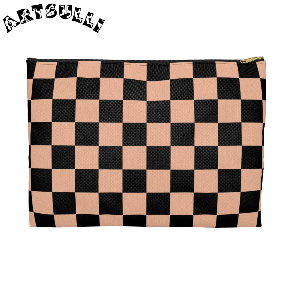 JAKKOUTTHEBXX Checkerboard Soft Orange and Black Accessory Pouch