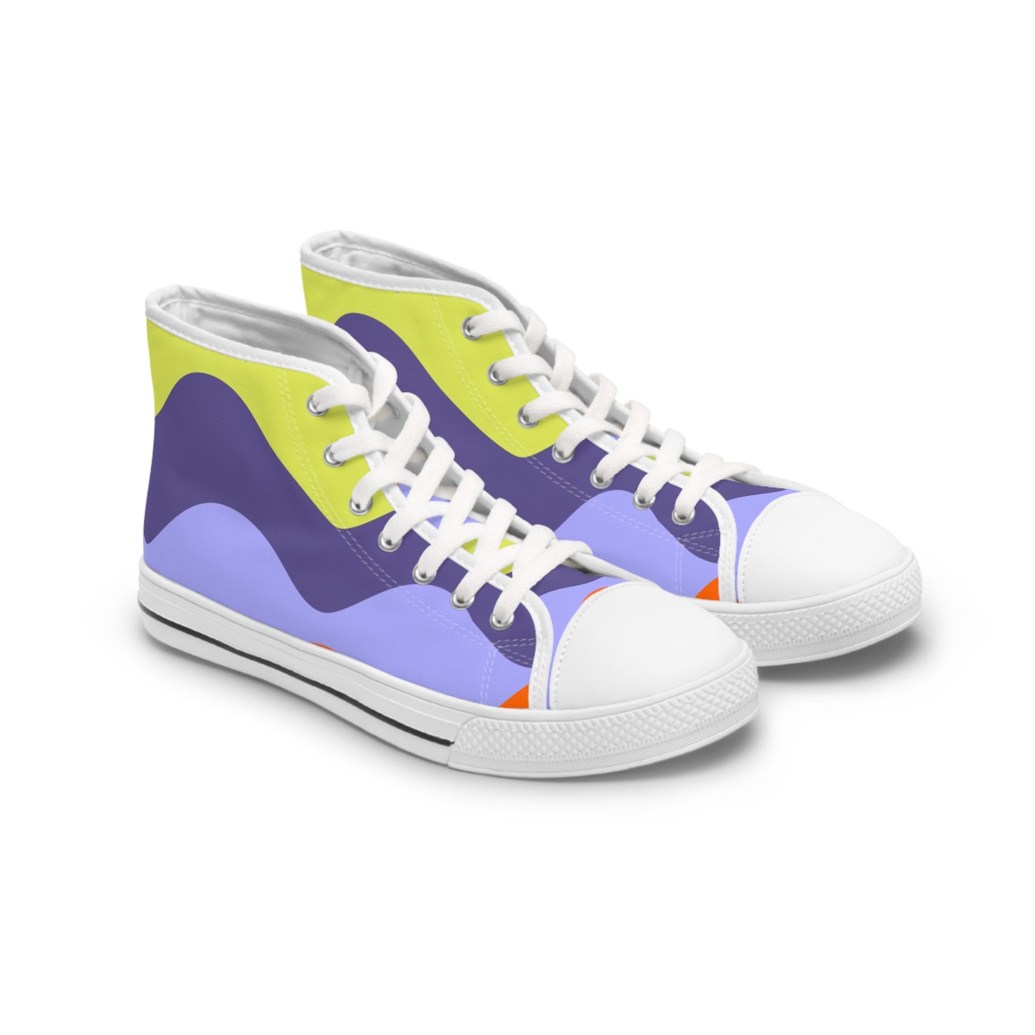 Waves Blue and Yellow Women's High Top Sneakers, Artsulli - Art is Long, Life is Short, Shoes, Size, US 5.5, Color, White sole, , , 22062760182307457257