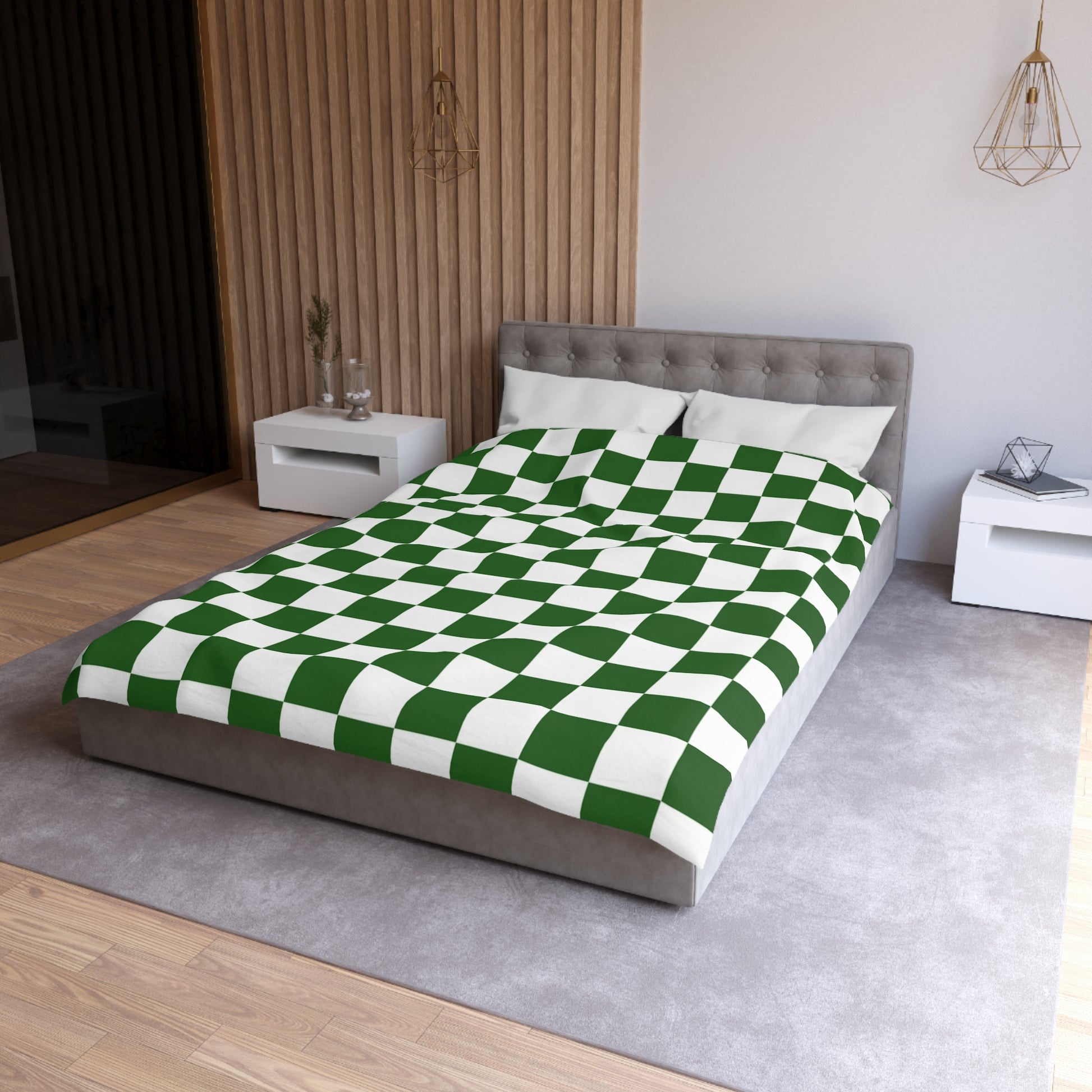 Checkerboard White and Dark Green Microfiber Duvet Cover, Artsulli - Art is Long, Life is Short, Home Decor, , , , , , , 