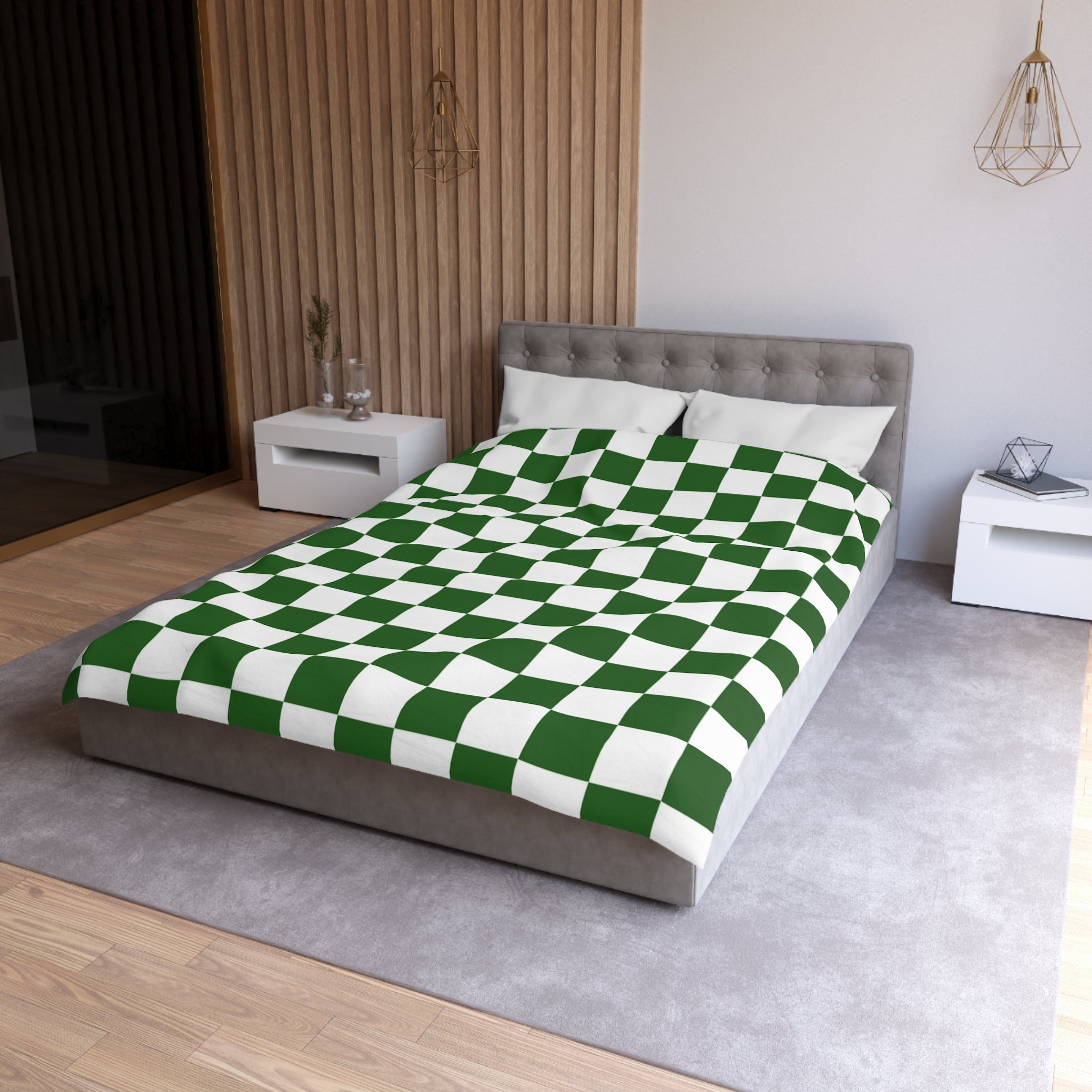 Checkerboard White and Dark Green Microfiber Duvet Cover, Artsulli - Art is Long, Life is Short, Home Decor, , , , , , , 