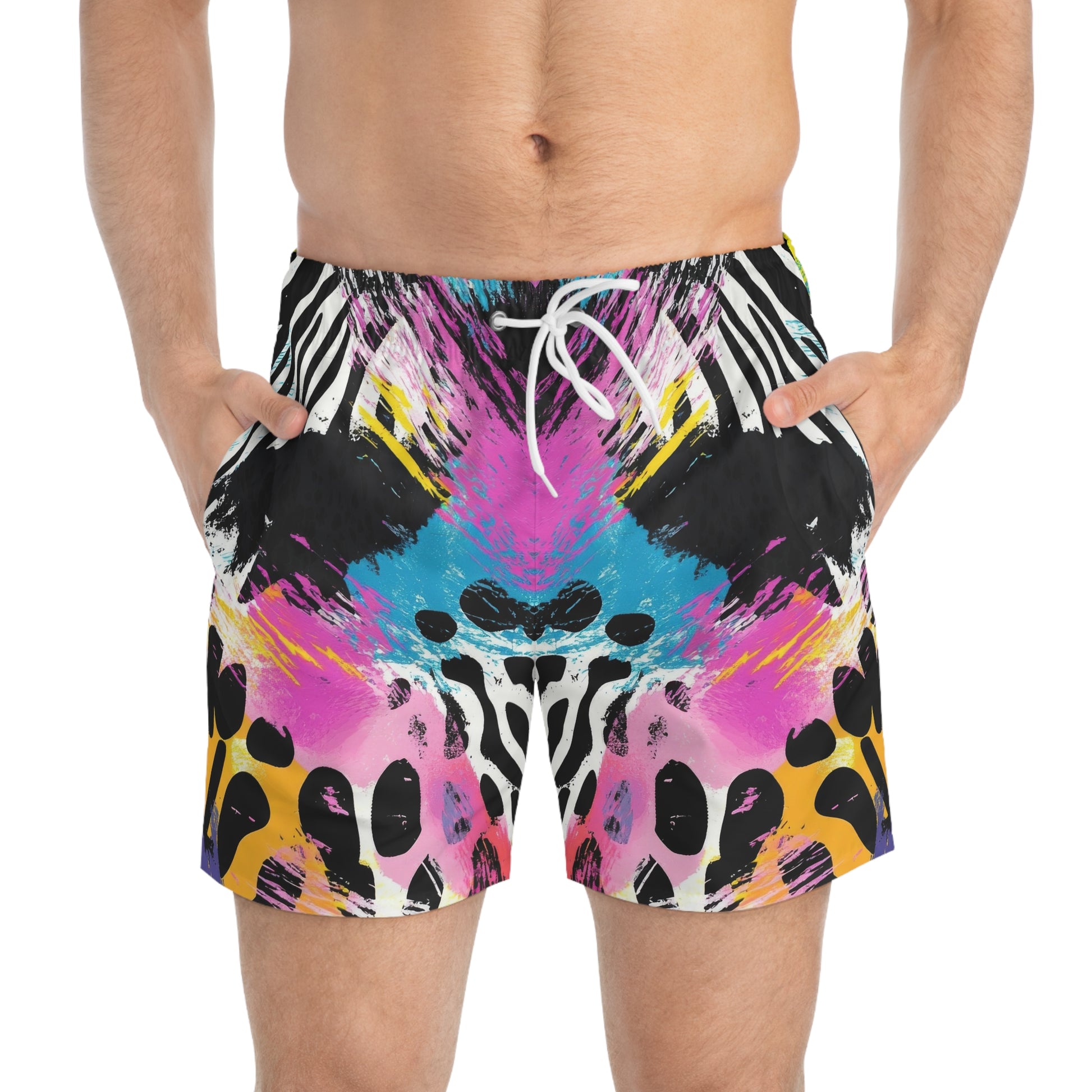 Zebra Stripes x Leopard Print x Paint Brush Strokes Multi-Color Swim Trunks (AOP), Artsulli - Art is Long, Life is Short, All Over Prints, , , , , , , 