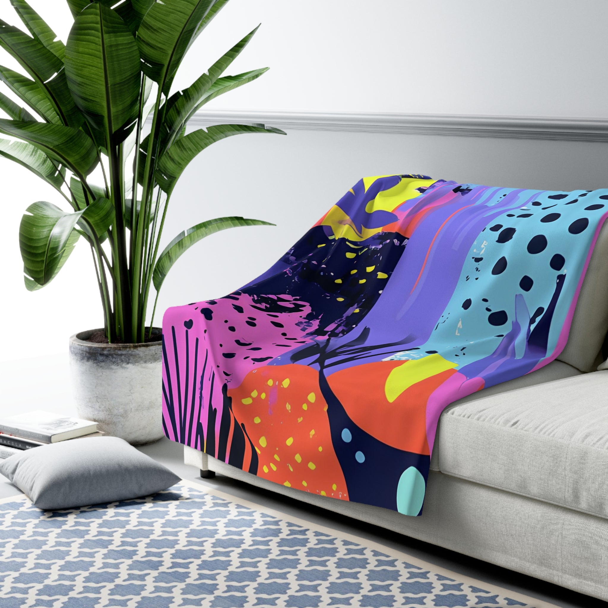 Dark Neon Rainforest Sherpa Fleece Blanket, Artsulli - Art is Long, Life is Short, Home Decor, , , , , , , 
