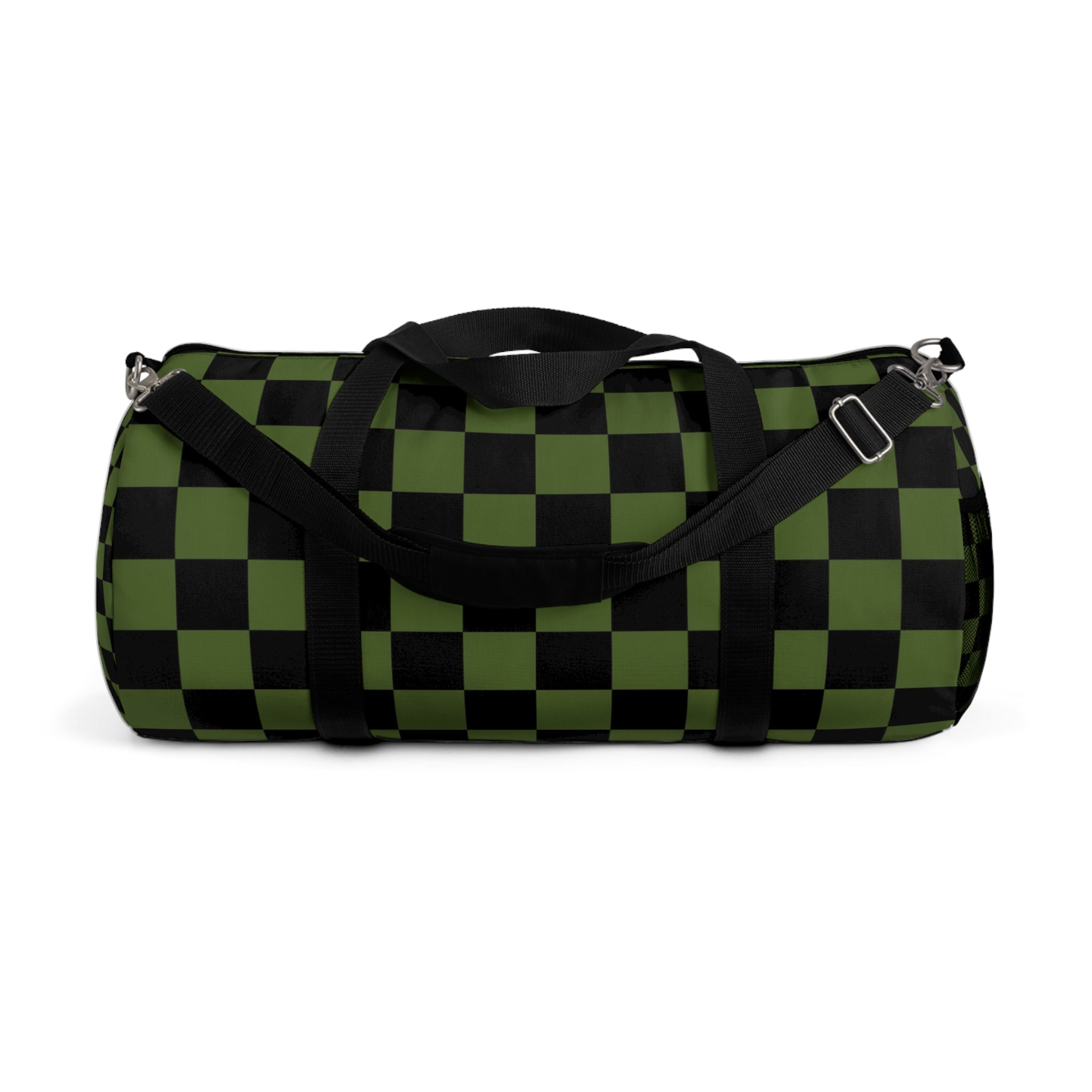 Checkerboard Olive Green and Black Duffel Bag, Artsulli - Art is Long, Life is Short, Bags, Size, Large, , , , , 37459293428060032109