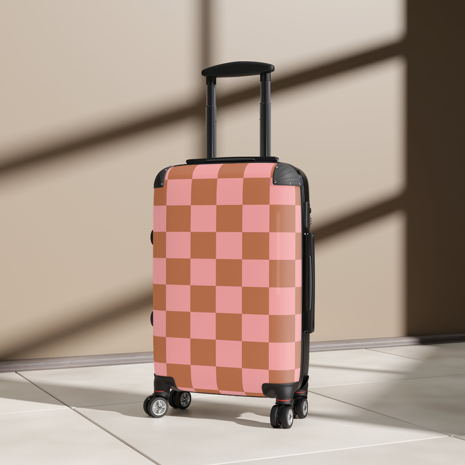 Chessboard Pink and Brown Suitcase, Artsulli - Art is Long, Life is Short, Bags, , , , , , , 