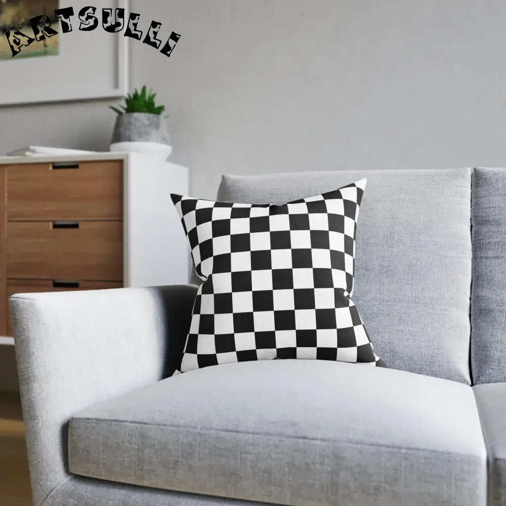 JAKKOUTTHEBXX Checkerboard Black and White Square Pillow