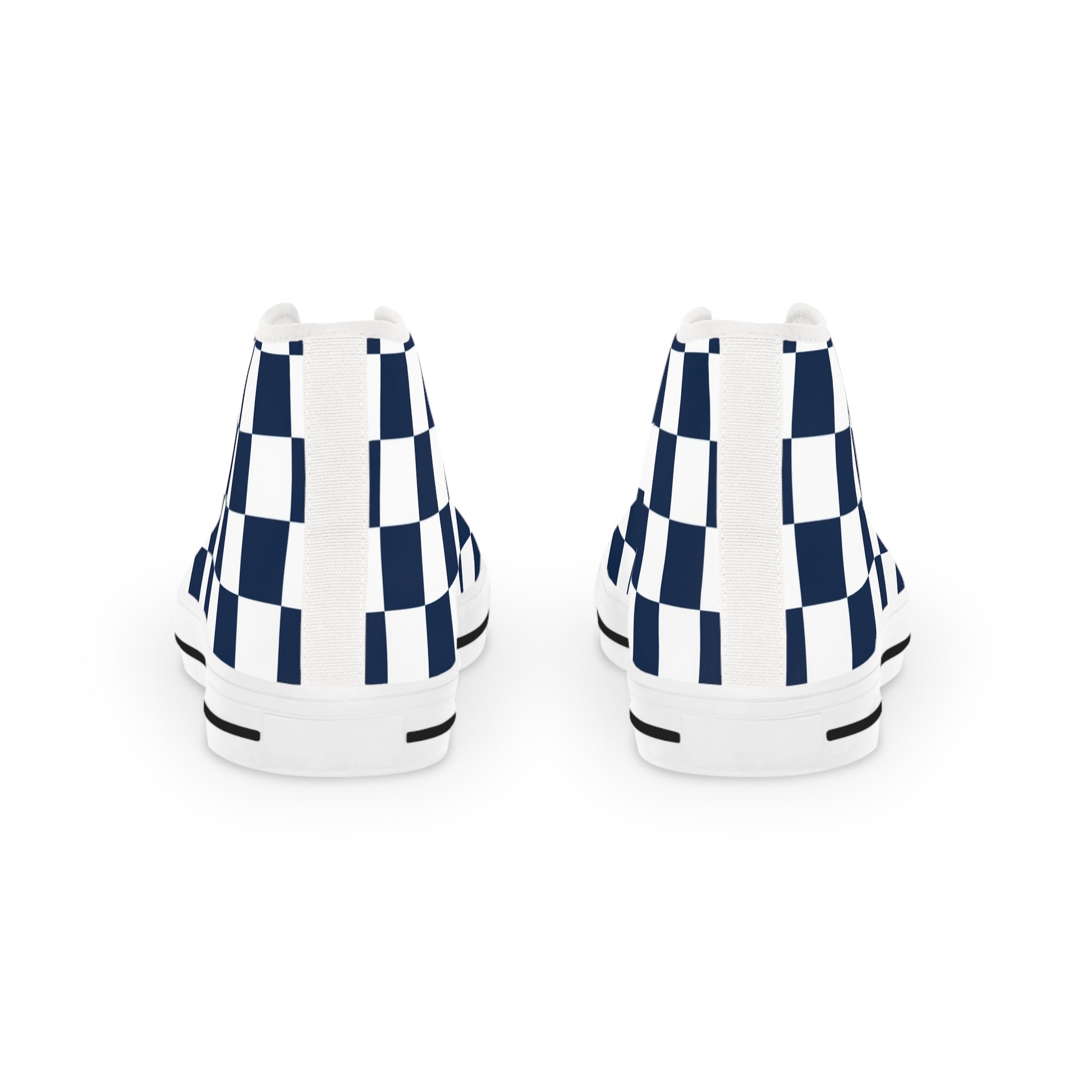 Checkerboard White and Navy Blue Men's High Top Sneakers, Artsulli - Art is Long, Life is Short, Shoes, , , , , , , 