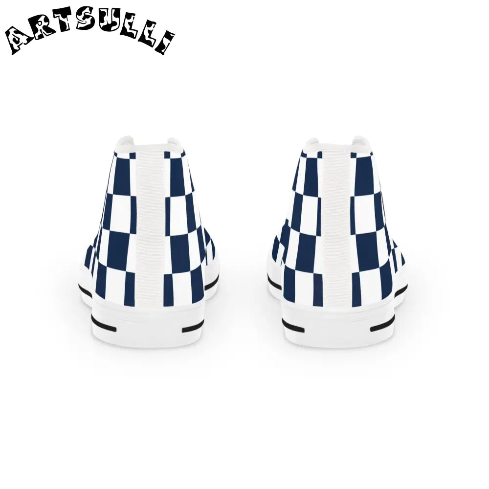 JAKKOUTTHEBXX Checkerboard White and Navy Blue Men’s High Top