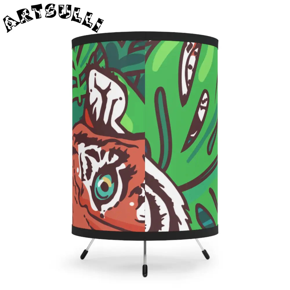 JAKKOUTTHEBXX Tropical Jungle Tigers Blue and Green Tripod Lamp