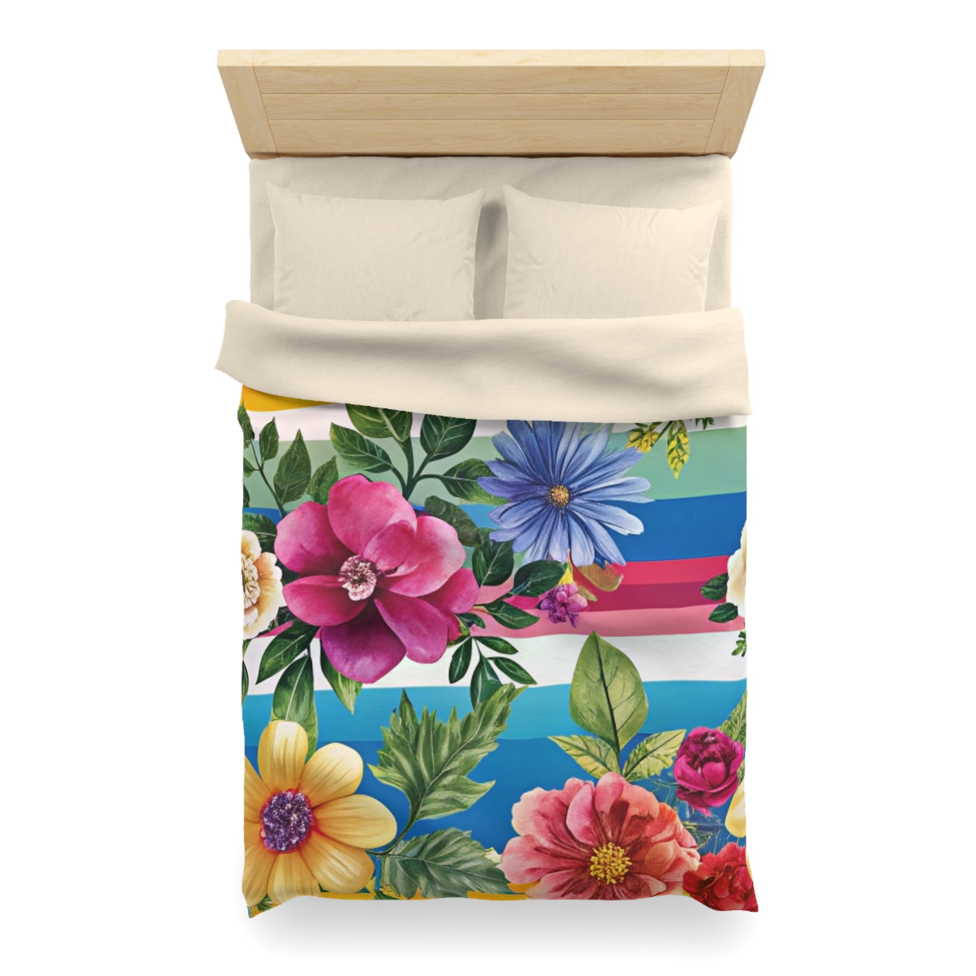 Floral Stripe 4K Microfiber Duvet Cover, Artsulli - Art is Long, Life is Short, Home Decor, , , , , , , 