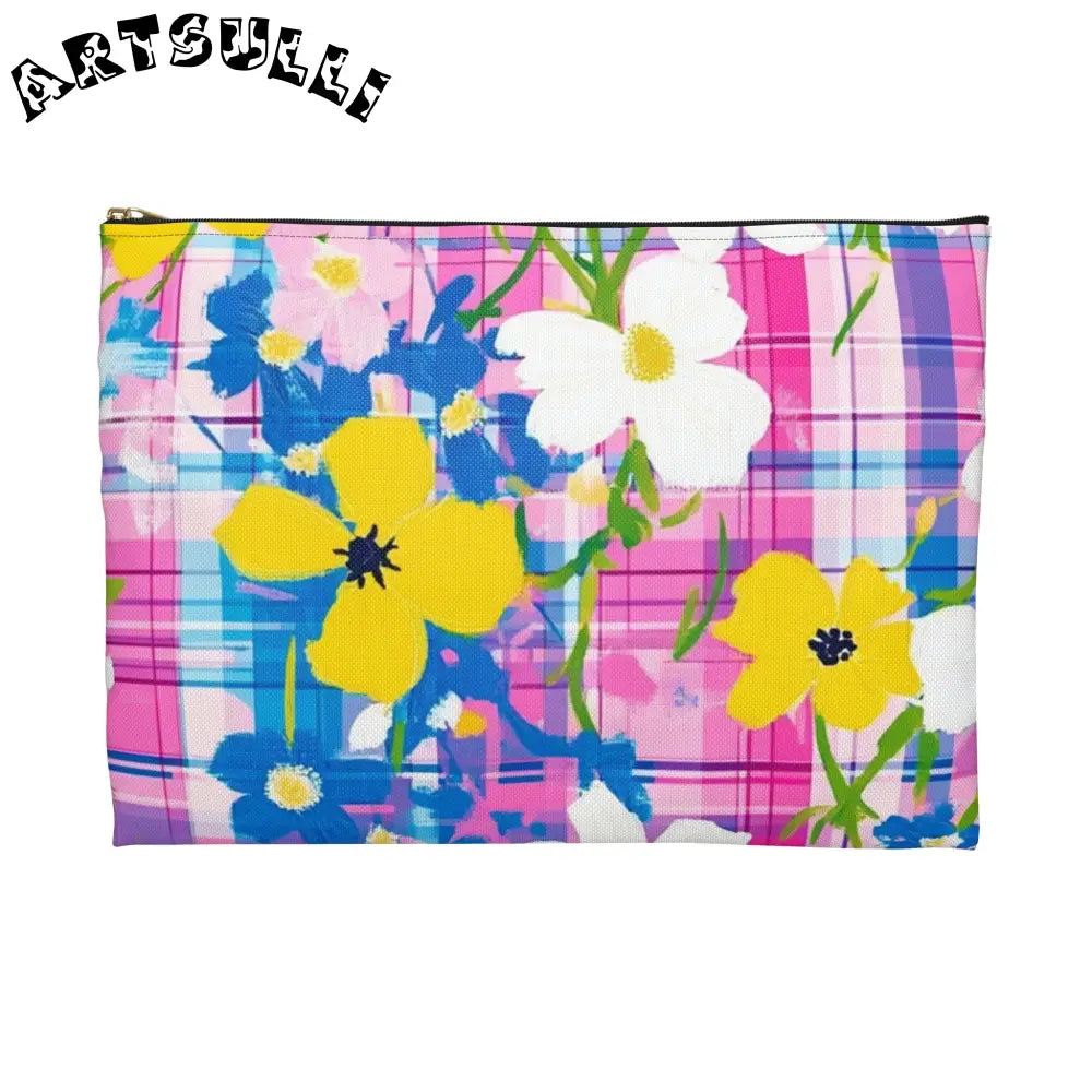 JAKKOUTTHEBXX Plaid Garden Pink and Purple Accessory Pouch