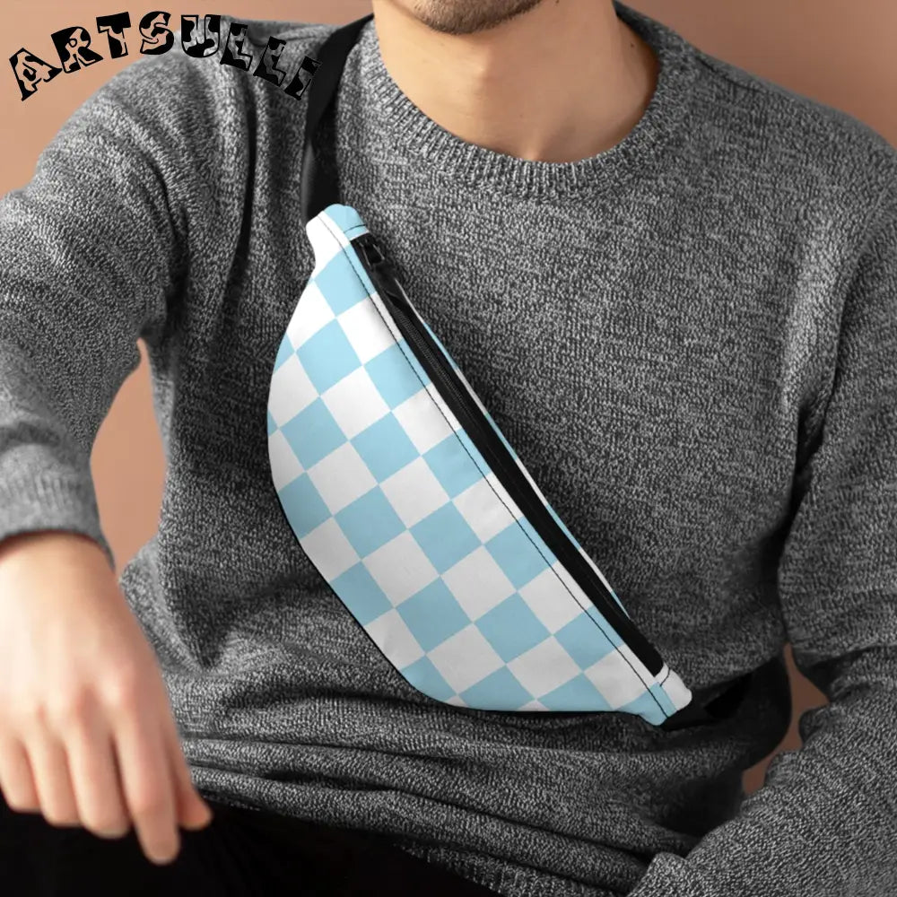 JAKKOUTTHEBXX Checkerboard Sky Blue Fanny Pack JAKKOUTTHEBXX