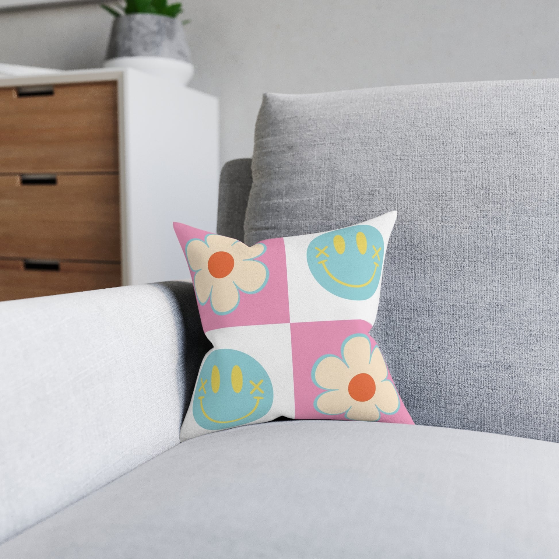 Madotsukis Grin Bloom Square Pillow, Artsulli - Art is Long, Life is Short, Home Decor, , , , , , , 