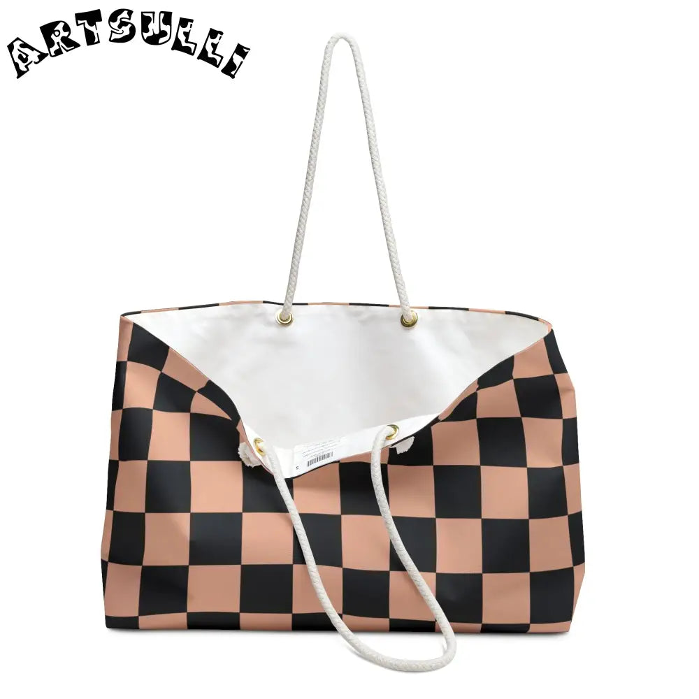 JAKKOUTTHEBXX Checkerboard Soft Orange and Black Weekender Bag