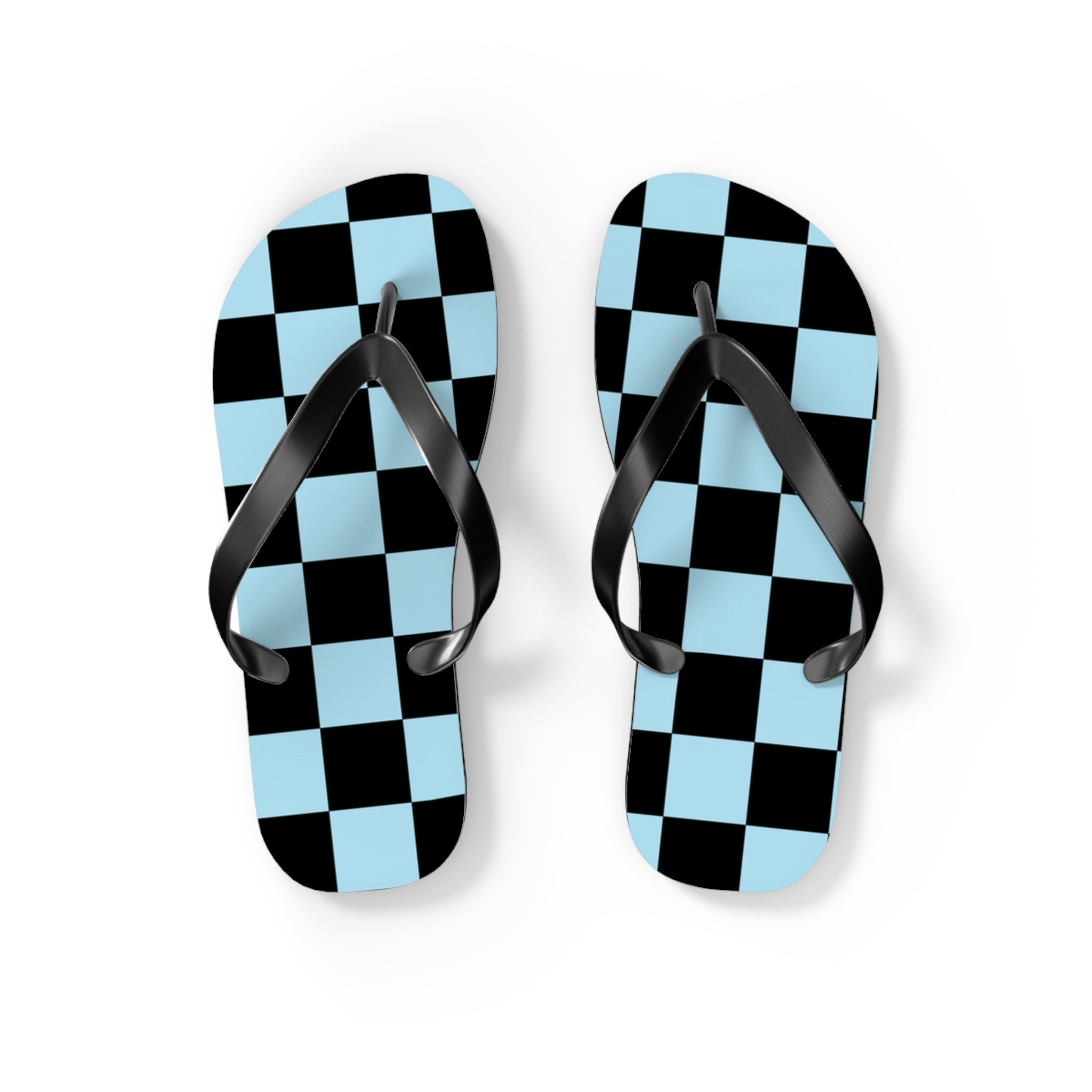 Checkerboard Black and Blue Flip Flops, Artsulli - Art is Long, Life is Short, Shoes, Size, S, Color, Black sole, , , 23698116396576055102