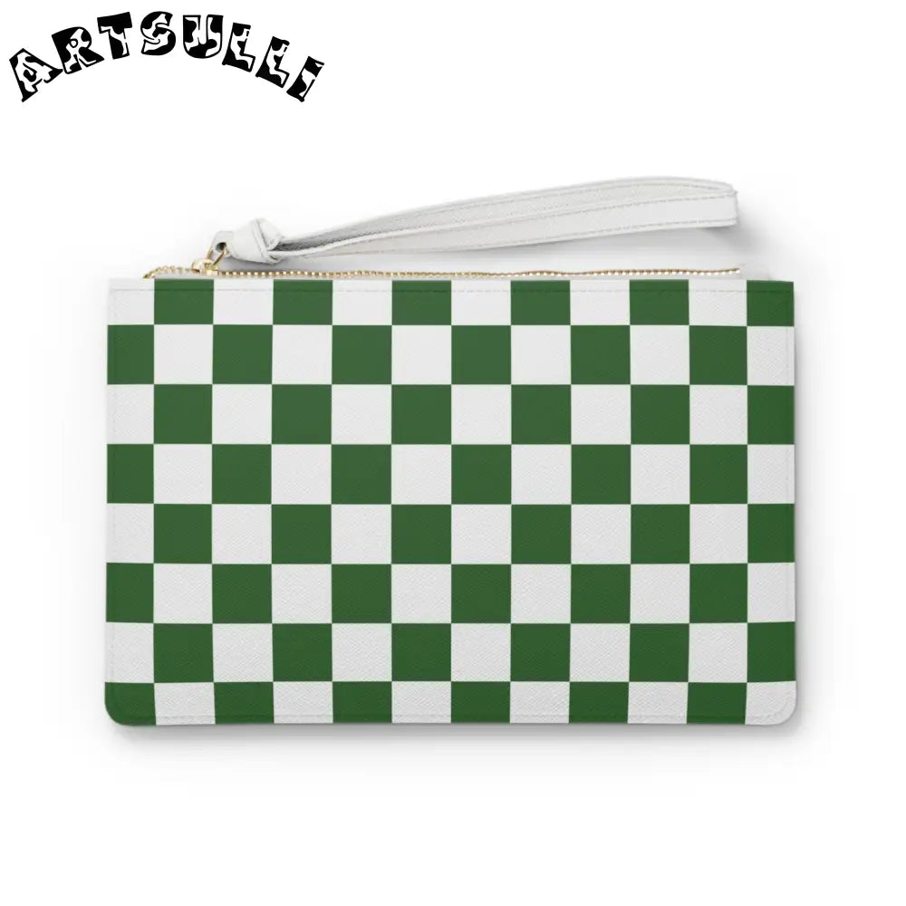 JAKKOUTTHEBXX Checkerboard White and Dark Green Clutch Bag