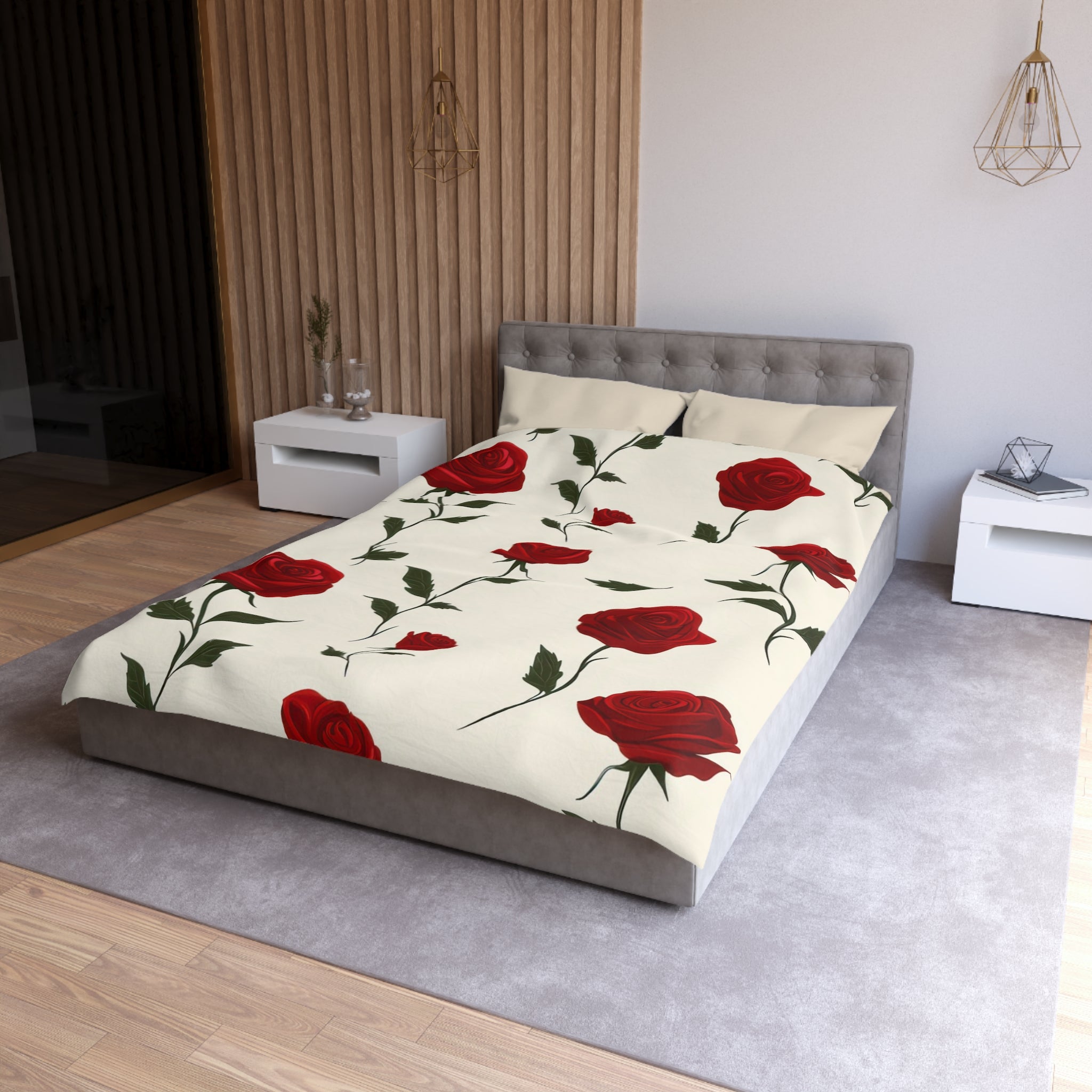 Red Roses Microfiber Duvet Cover, Artsulli - Art is Long, Life is Short, Home Decor, , , , , , , 