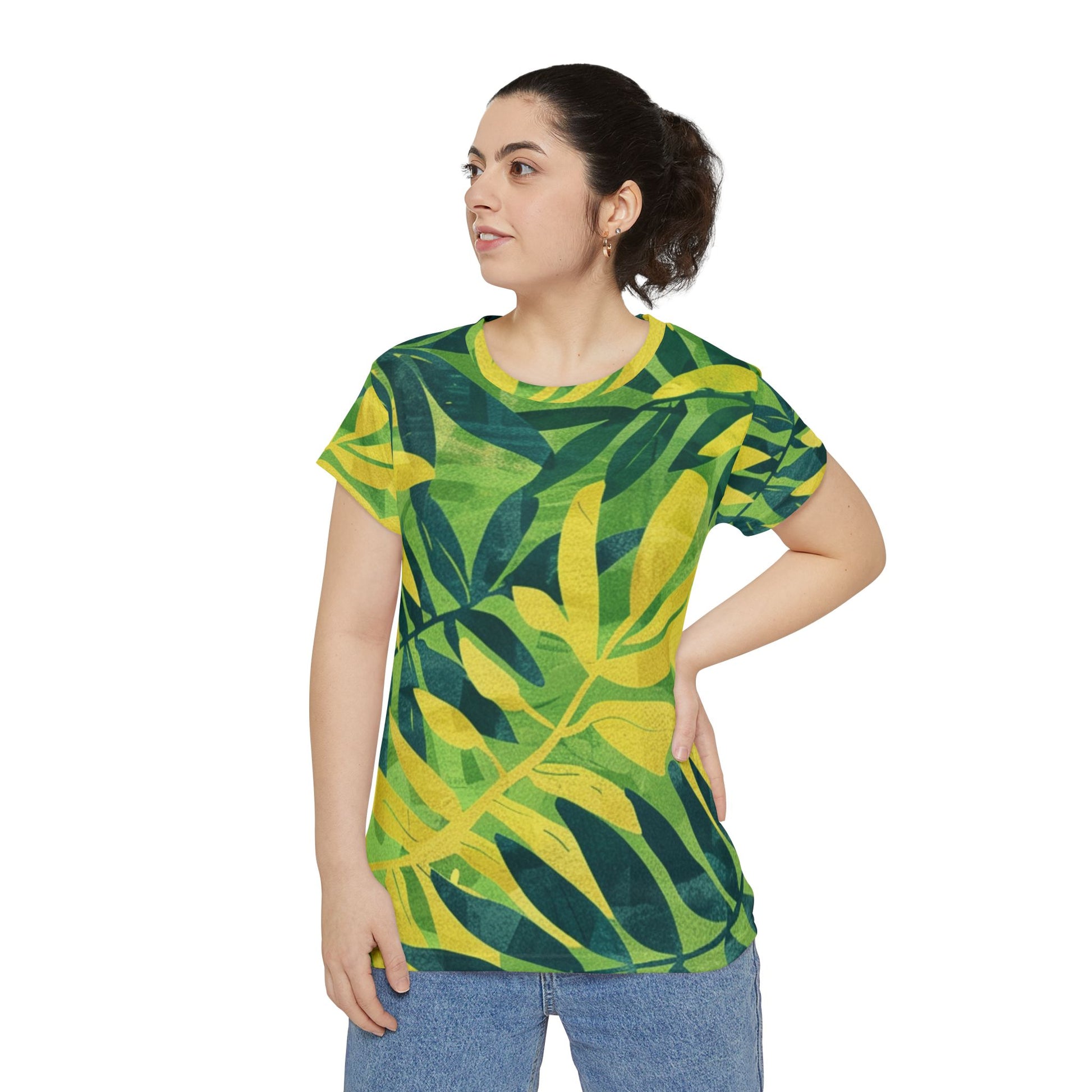 Green Leaf x Yellow Leaf x Tropical x Jungle Women's Short Sleeve Shirt (AOP), Artsulli - Art is Long, Life is Short, All Over Prints, , , , , , , 