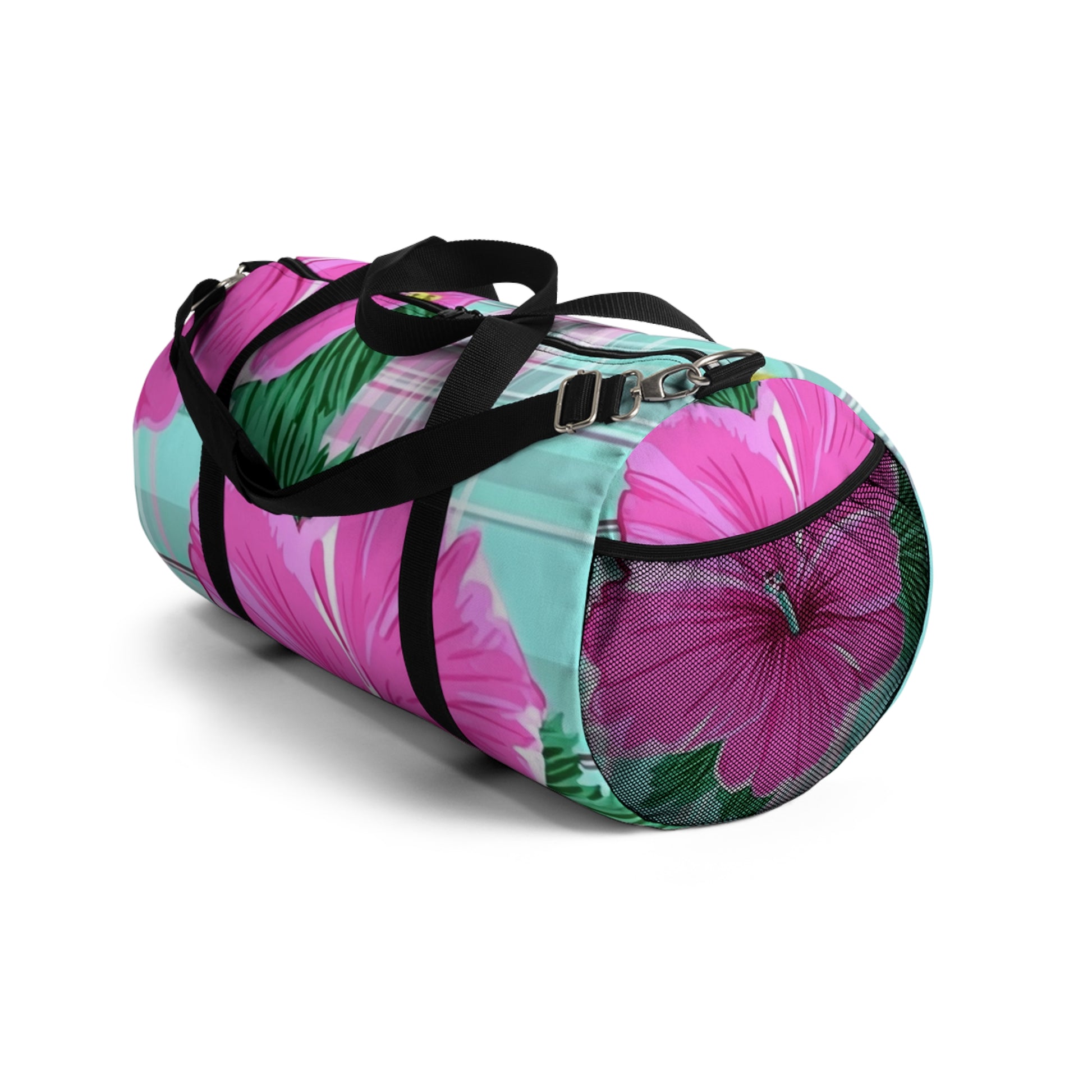 Plaid Hibiscus Pink and Yellow Duffel Bag, Artsulli - Art is Long, Life is Short, Bags, , , , , , , 