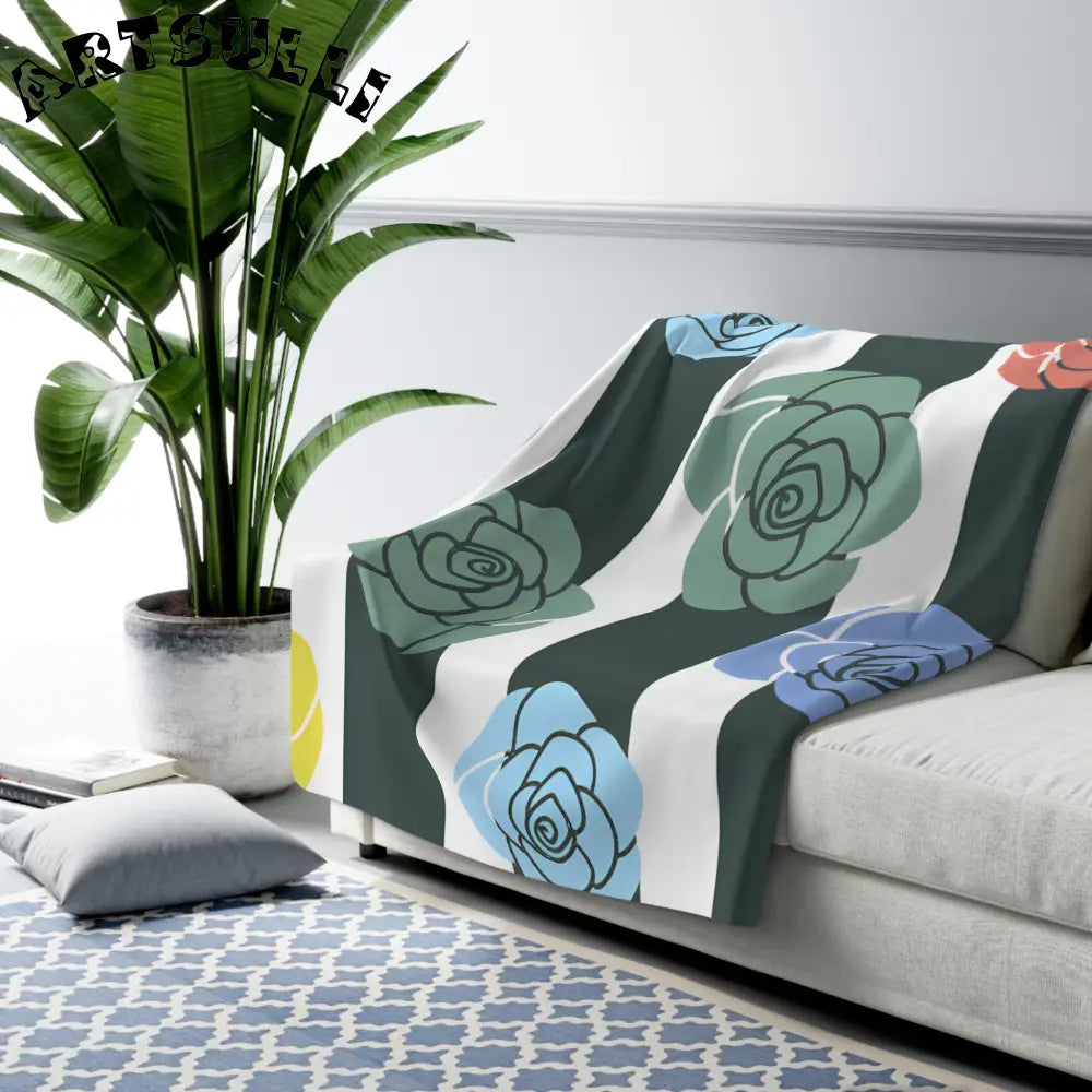 JAKKOUTTHEBXX Stripes x Roses Black and White Sherpa Fleece Blanket