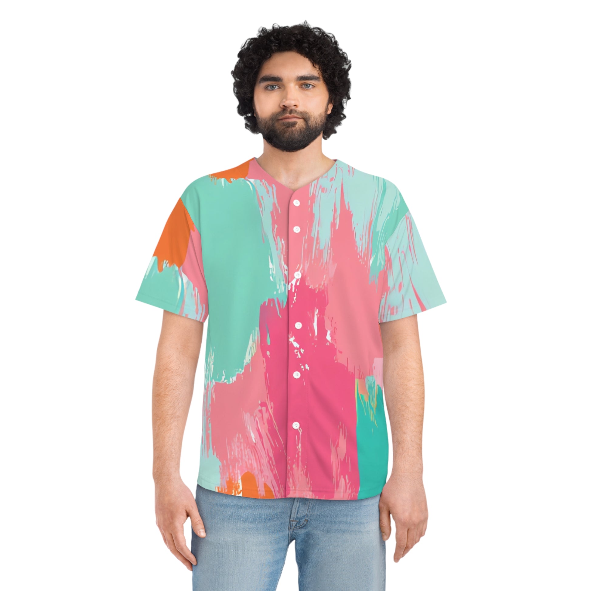 Preppy Pixel Bloom Men's Baseball Jersey (AOP), Artsulli - Art is Long, Life is Short, All Over Prints, , , , , , , 